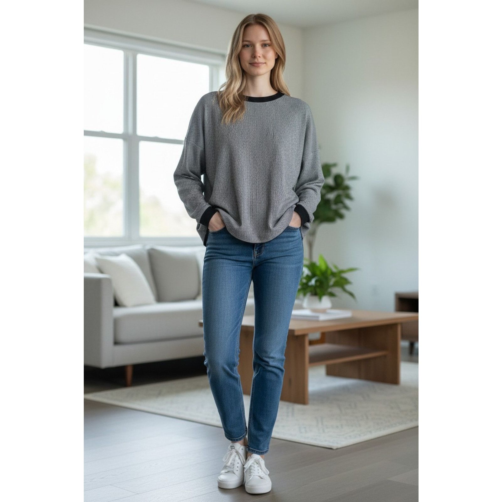 Eileen Fisher EILEEN FISHER Vertical Stripe Knit Relaxed Fit Sweater Sz M Size M / US 6-8 / IT 42-44 - 2 Thumbnail