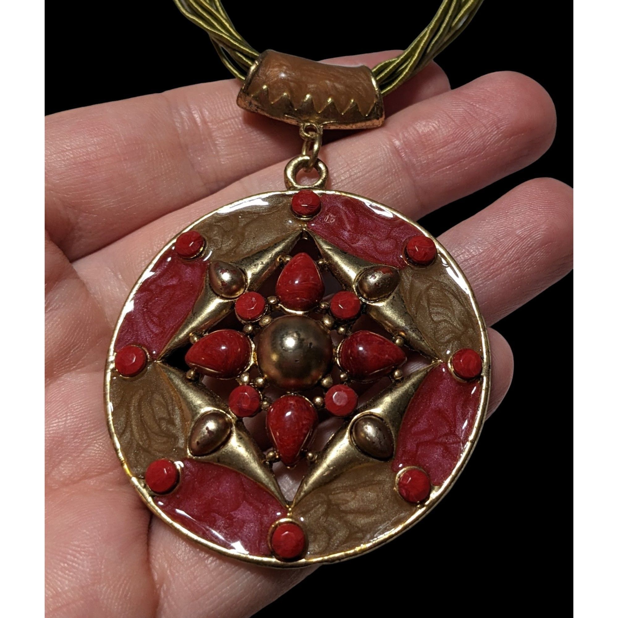 Other Red And Gold Bohemian Medallion Necklace Size ONE SIZE - 4 Thumbnail