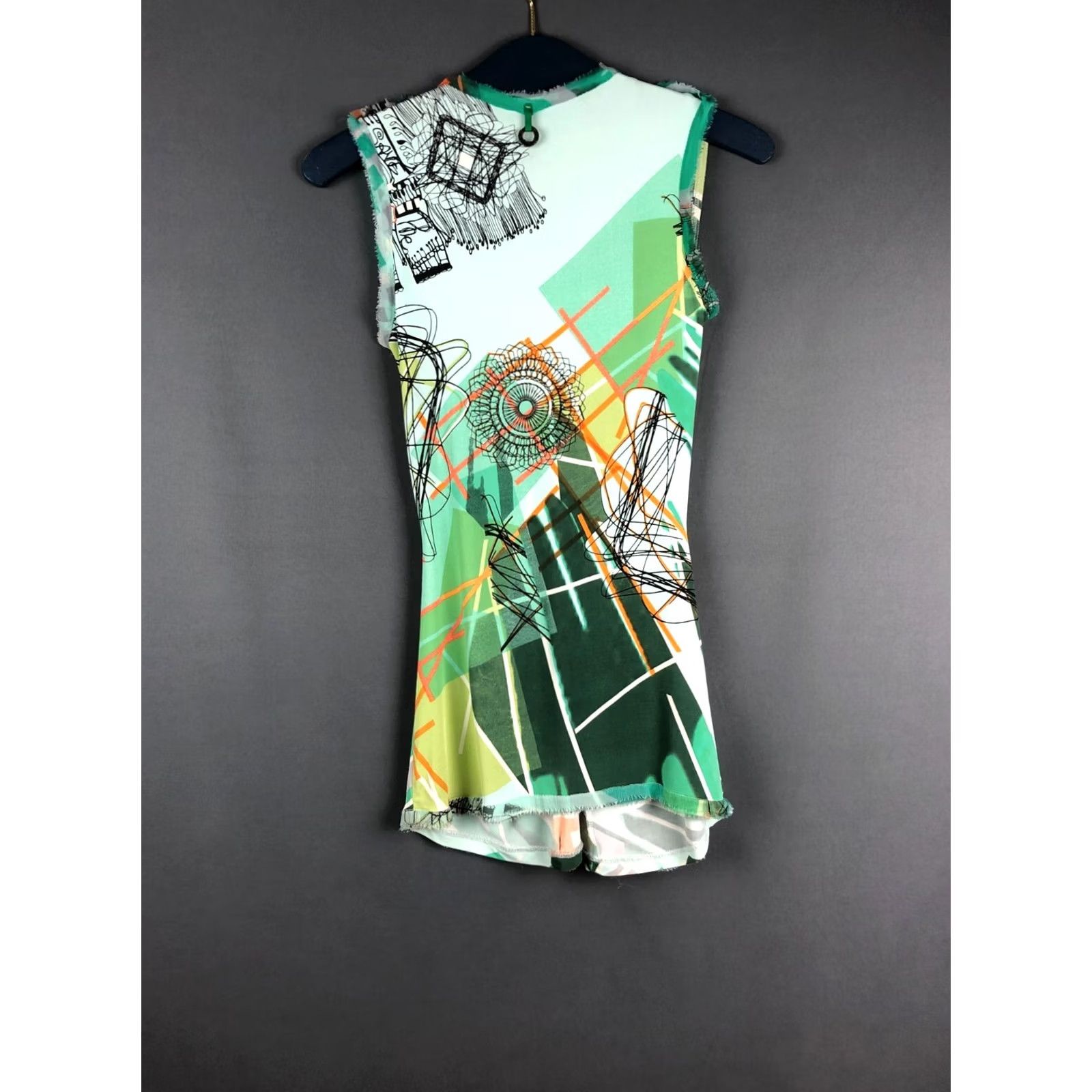 Vintage Save the Queen Blouse Sleeveless Top S Green Womens Jersey Viscose Silk Elastane Size S / US 4 / IT 40 - 2 Thumbnail