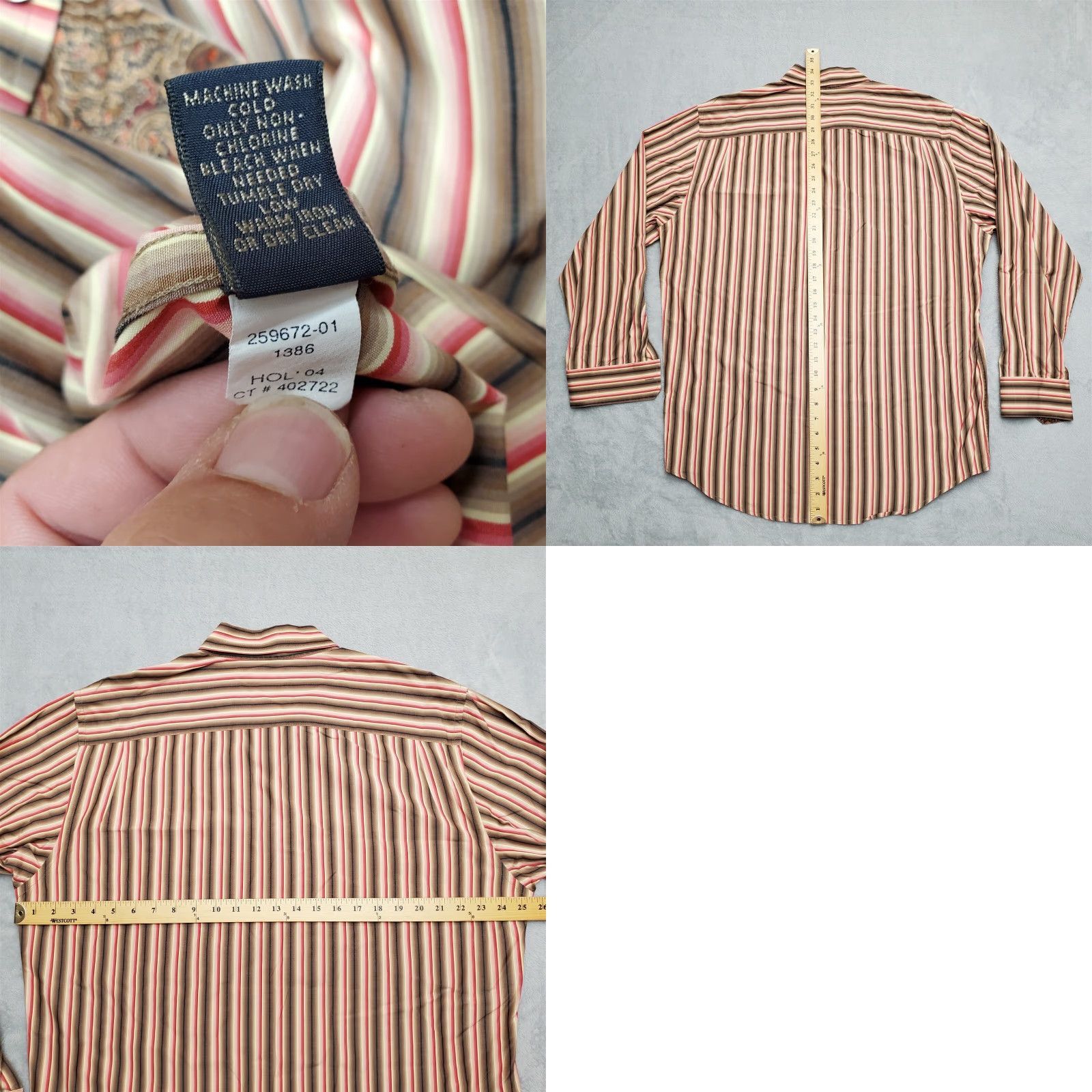 Banana Republic Banana Republic Mens Shirt L Long Sleeve Striped Paisley Cuffs Button-Up, Brown, Cotton, Classic, Vintage, Casual, Button-Up Mens L Size US L / EU 52-54 / 3 - 8 Thumbnail