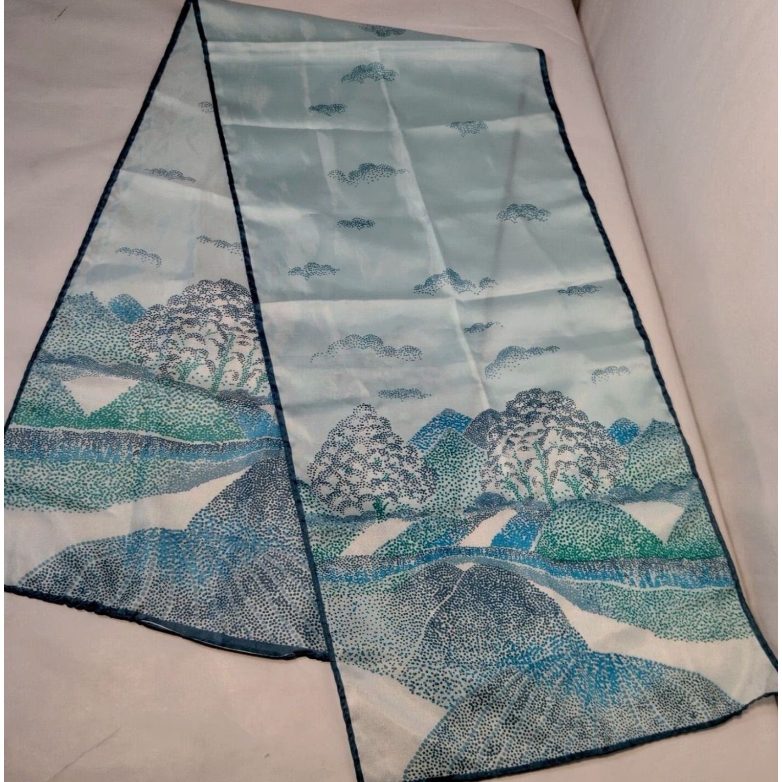 Vintage VINTAGE BAAR & Beards Scarf Rectangle Scarf Unisex 52.25" x 13" Blue Nature Landscape Hillside Sky Japan to READ Size ONE SIZE - 3 Thumbnail