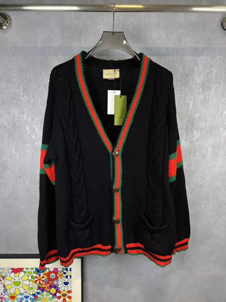 Gucci Gucci Red and green stitching knitted cardigan sweater 2501 Size US L / EU 52-54 / 3 - 1 Thumbnail