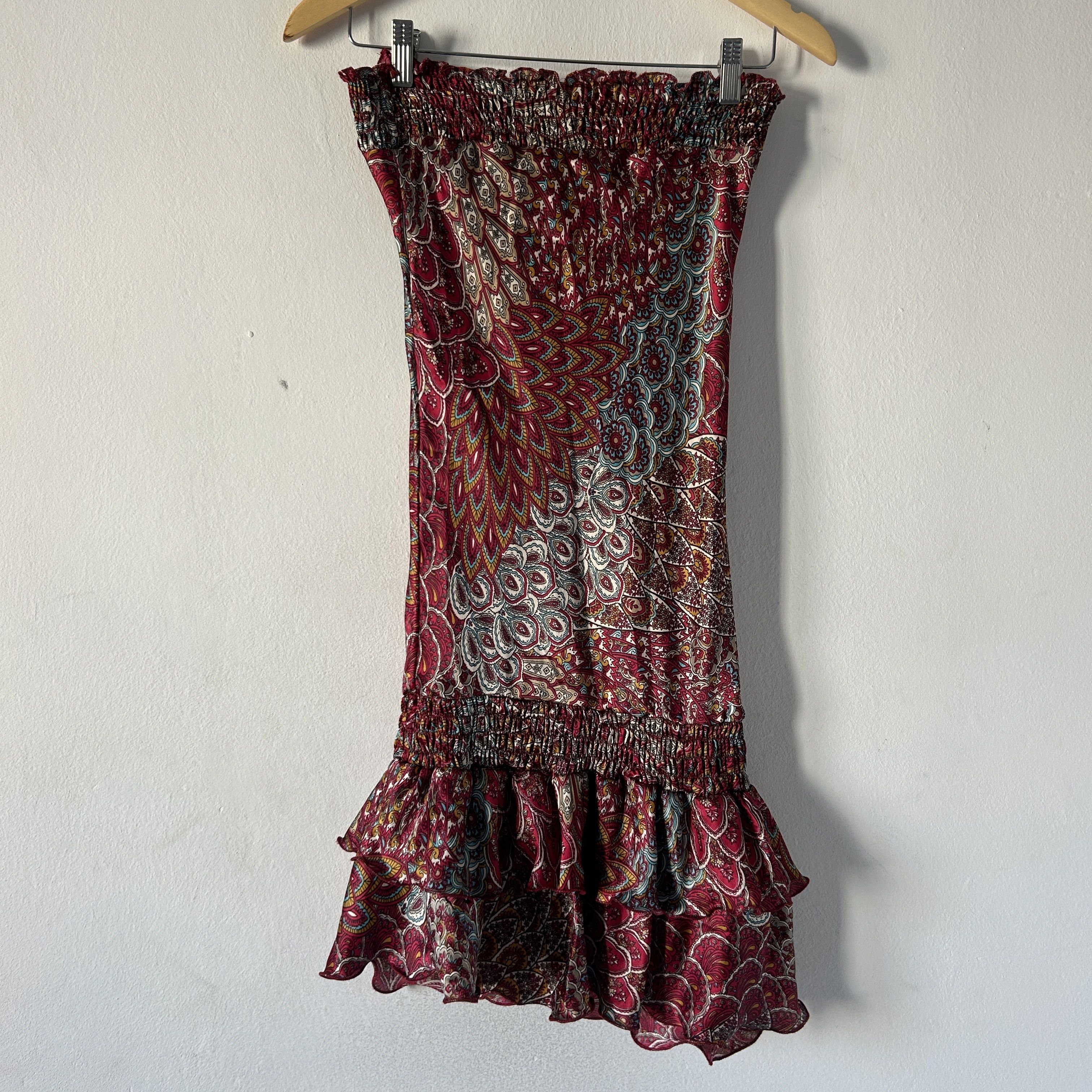 Vintage Vintage y2k satin strapless paisley ruffle ruched dress Size S / US 4 / IT 40 - 7 Thumbnail