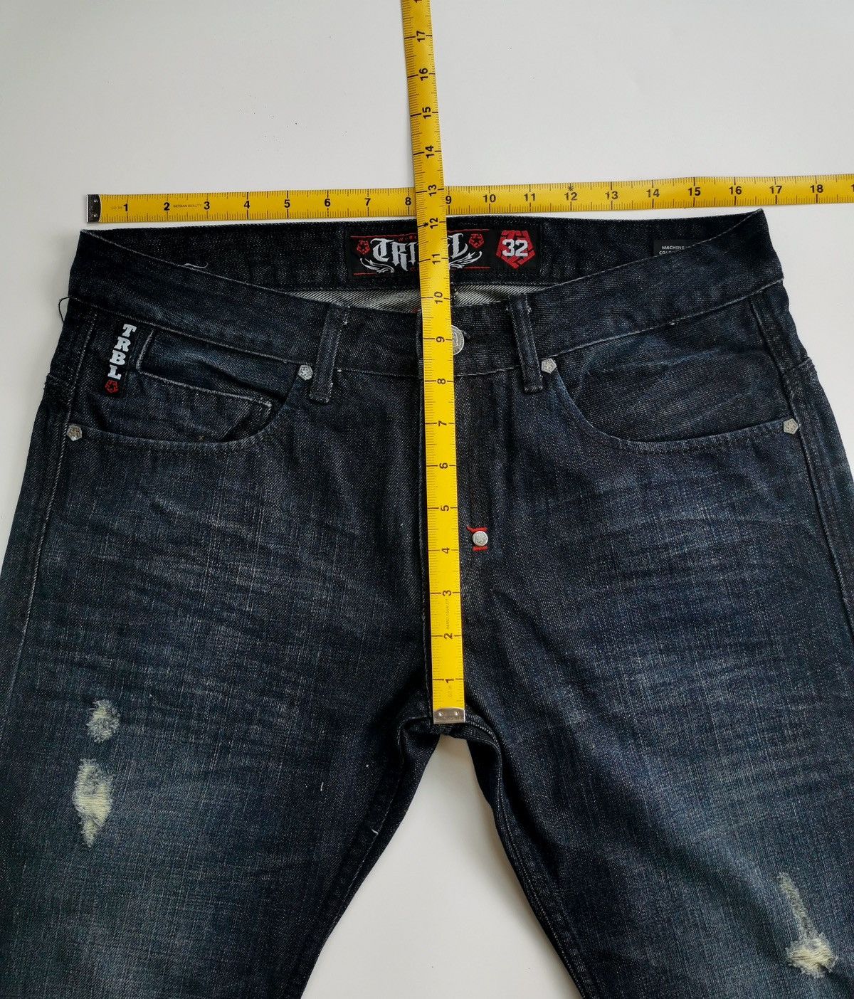 Tribal Streetwear Vintage Tribal Cross Embroidery Dark Blue Denim Jeans Size US 33 - 12 Thumbnail