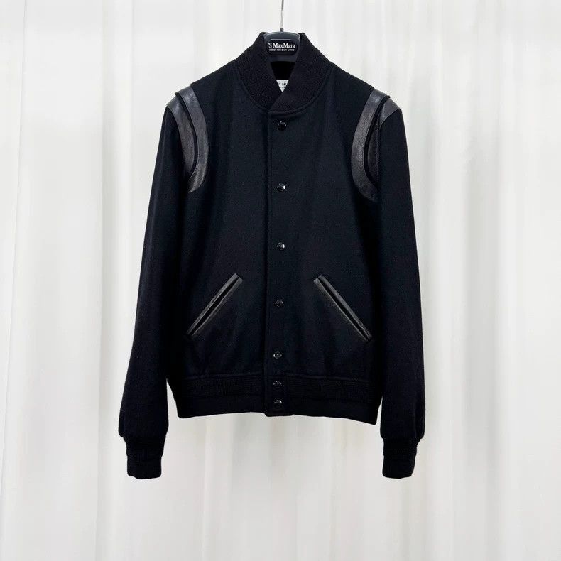 Saint Laurent Paris Saint Laurent Black Wool Leather Trim Bomber Jacket- Size US S / EU 44-46 / 1 - 1 Thumbnail