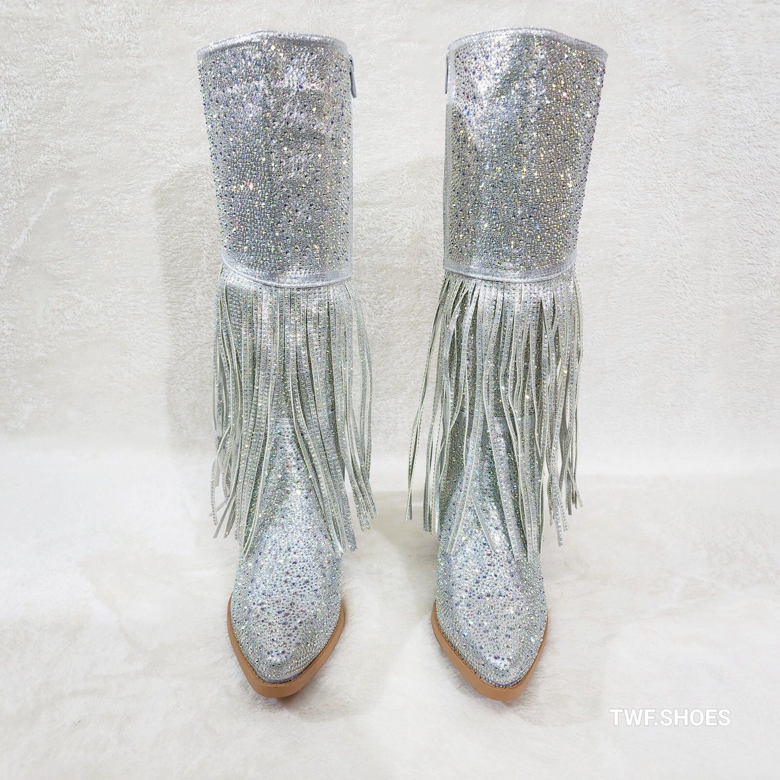 Other Western Diva Silver Asymmetrical Fringe Rhinestone Glam Cowg Size US 8.5 / IT 38.5 - 6 Thumbnail