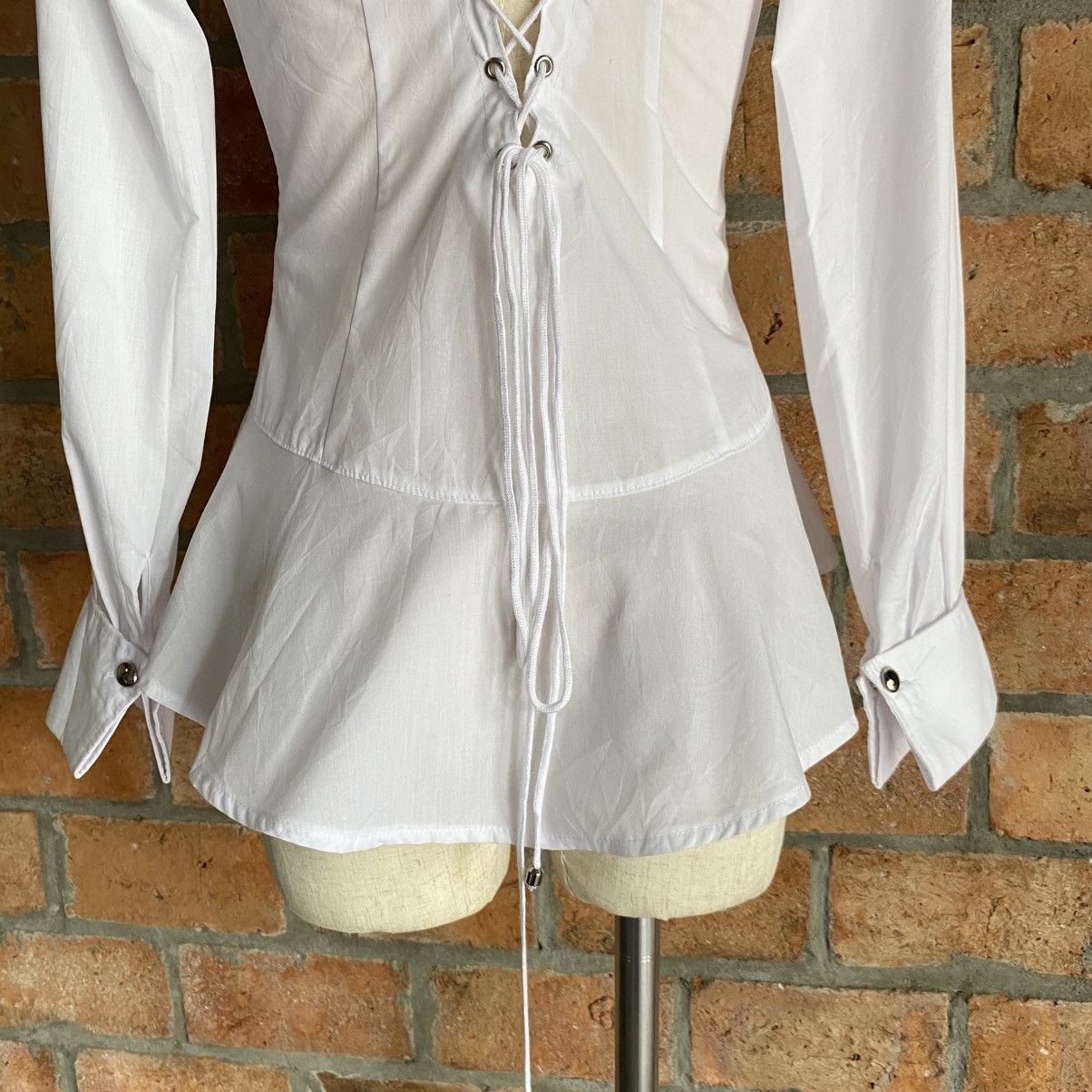 Japanese Brand RyuRyu Y2K Punk White Lace-Up Wrap Blouse with Peplum Hem Size M / US 6-8 / IT 42-44 - 22 Thumbnail