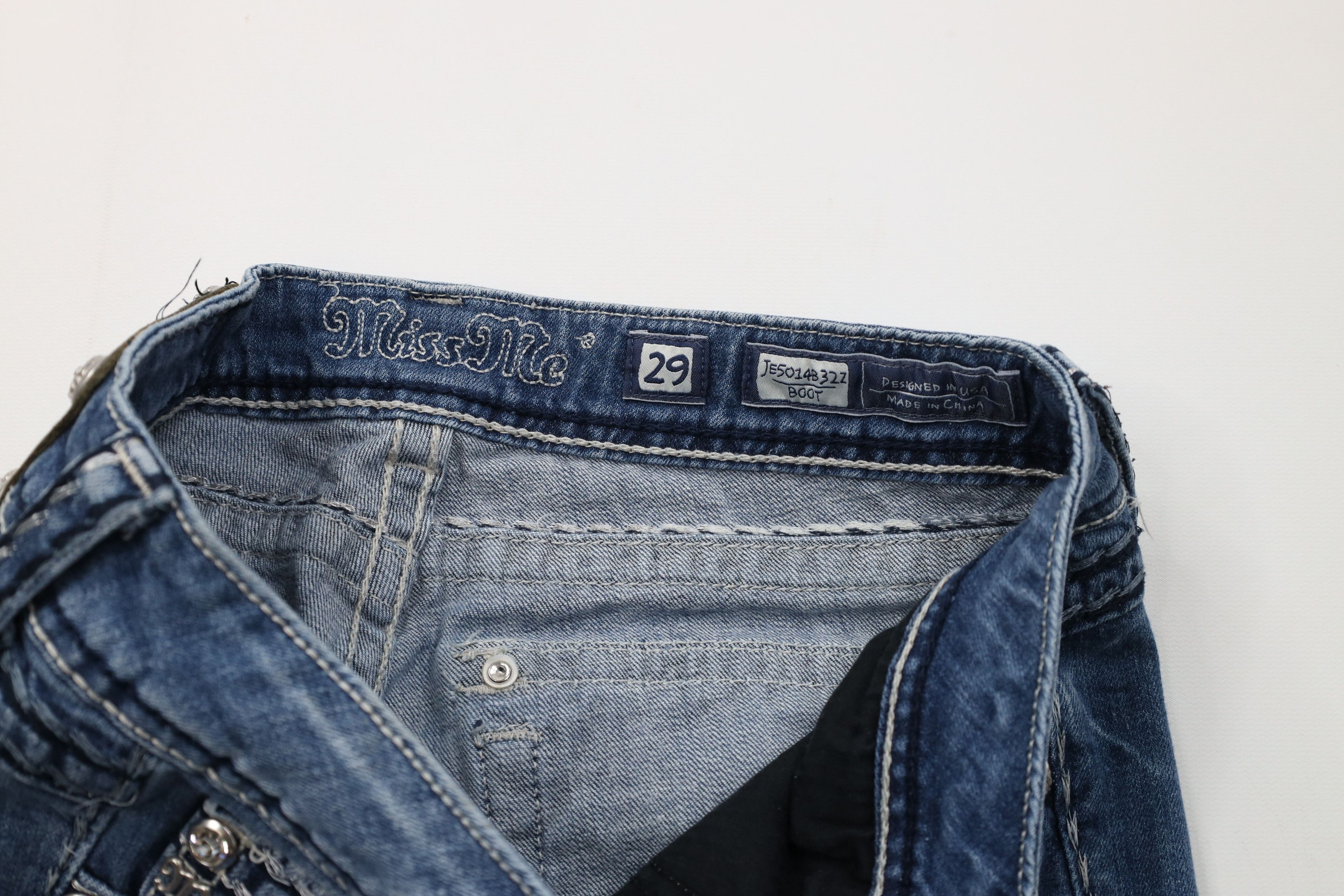 Miss Me Miss Me Thick Stitch Jeweled Stretch Boot Cut Denim Jeans Size 29" - 8 Thumbnail