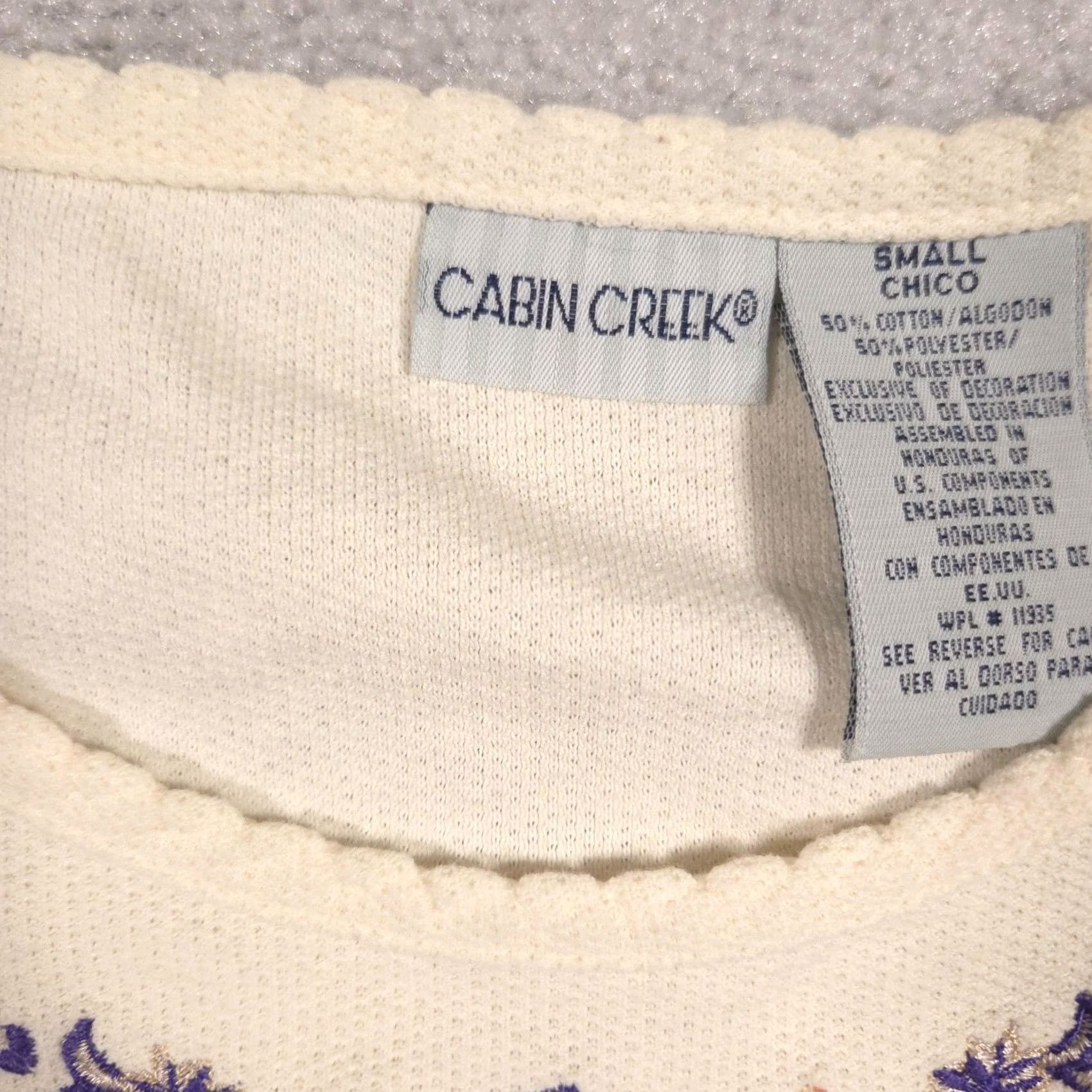 Vintage VINTAGE Cabin Creek Shirt Womens Small Ivory Floral Embroidered Thermal Long Sleeve Top Size S / US 4 / IT 40 - 6 Thumbnail