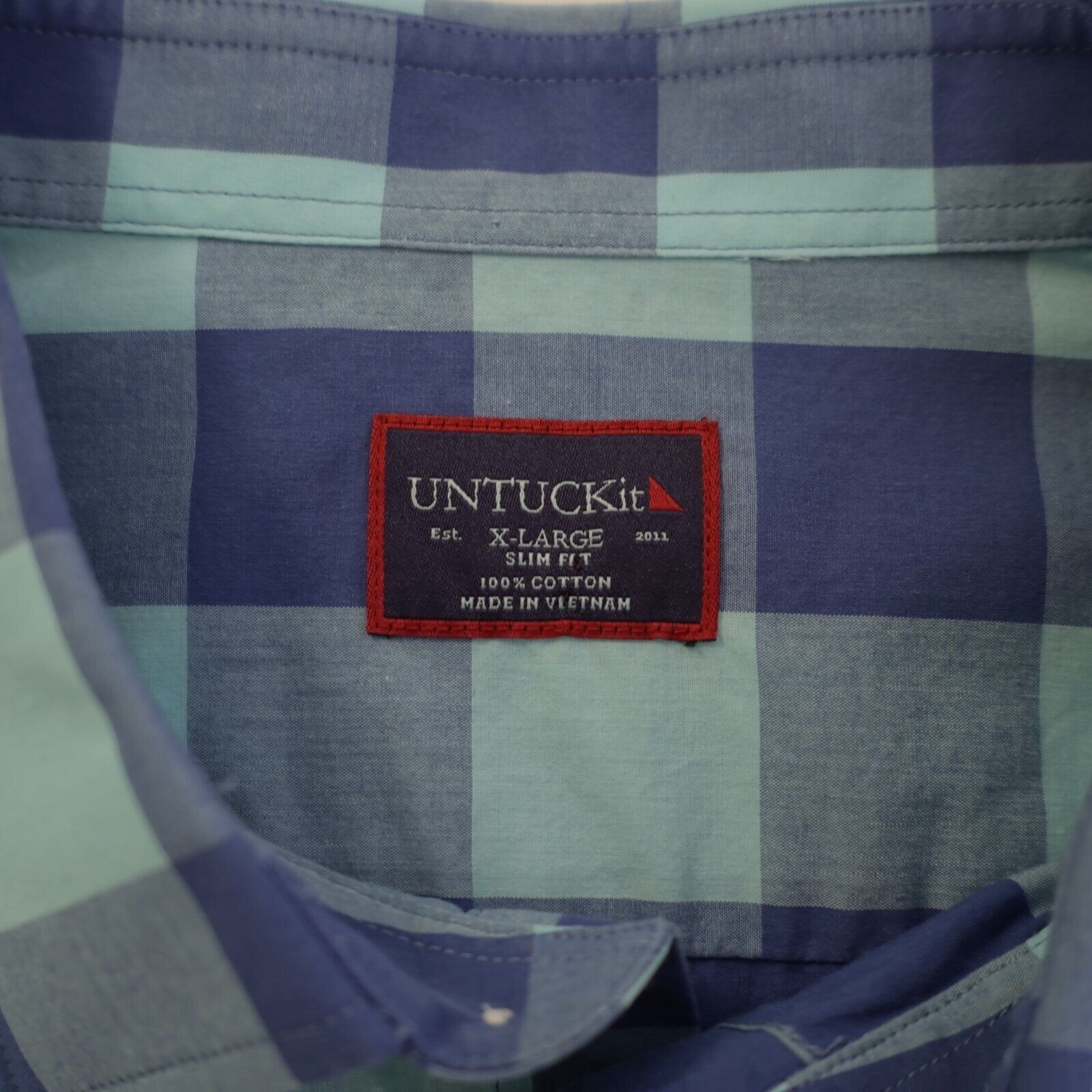 UNTUCKit UNTUCKit Blue Plaid Short Sleeve XL Collared Dress Shirt Size US XL / EU 56 / 4 - 7 Thumbnail