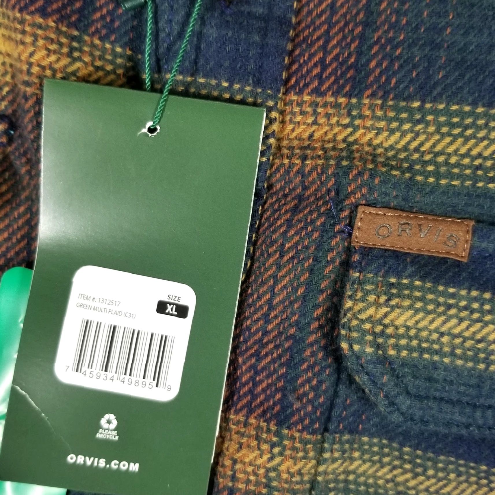 Orvis Orvis Flannel Shirt Mens XL Green Plaid Fleece-Lined Long Sleeve Button-Front Pockets Size US XL / EU 56 / 4 - 3 Thumbnail