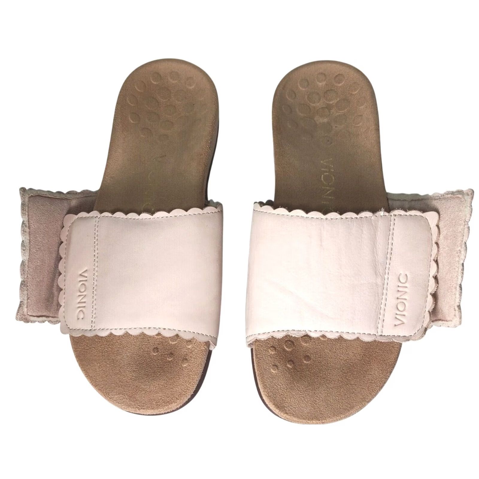 Vionic Vionic Florence Sandals Womens 6.5 Pink Scalloped Leather Adjustable Comfort Slip On Slide Travel Casual Womens Shoes Size US 7 / IT 37 - 6 Thumbnail