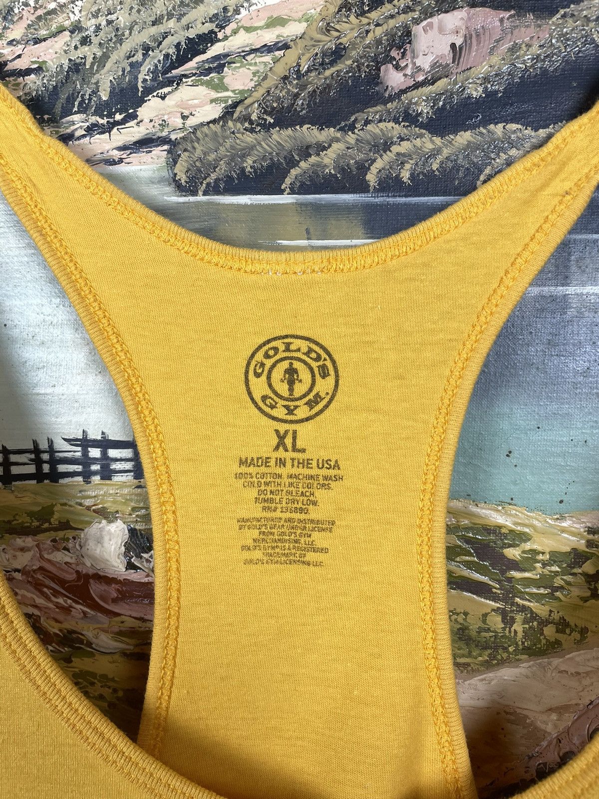 Vintage Gold’s Gym Yellow Tee T-shirt Sportswear Big Logo Strongman Size US XL / EU 56 / 4 - 6 Thumbnail