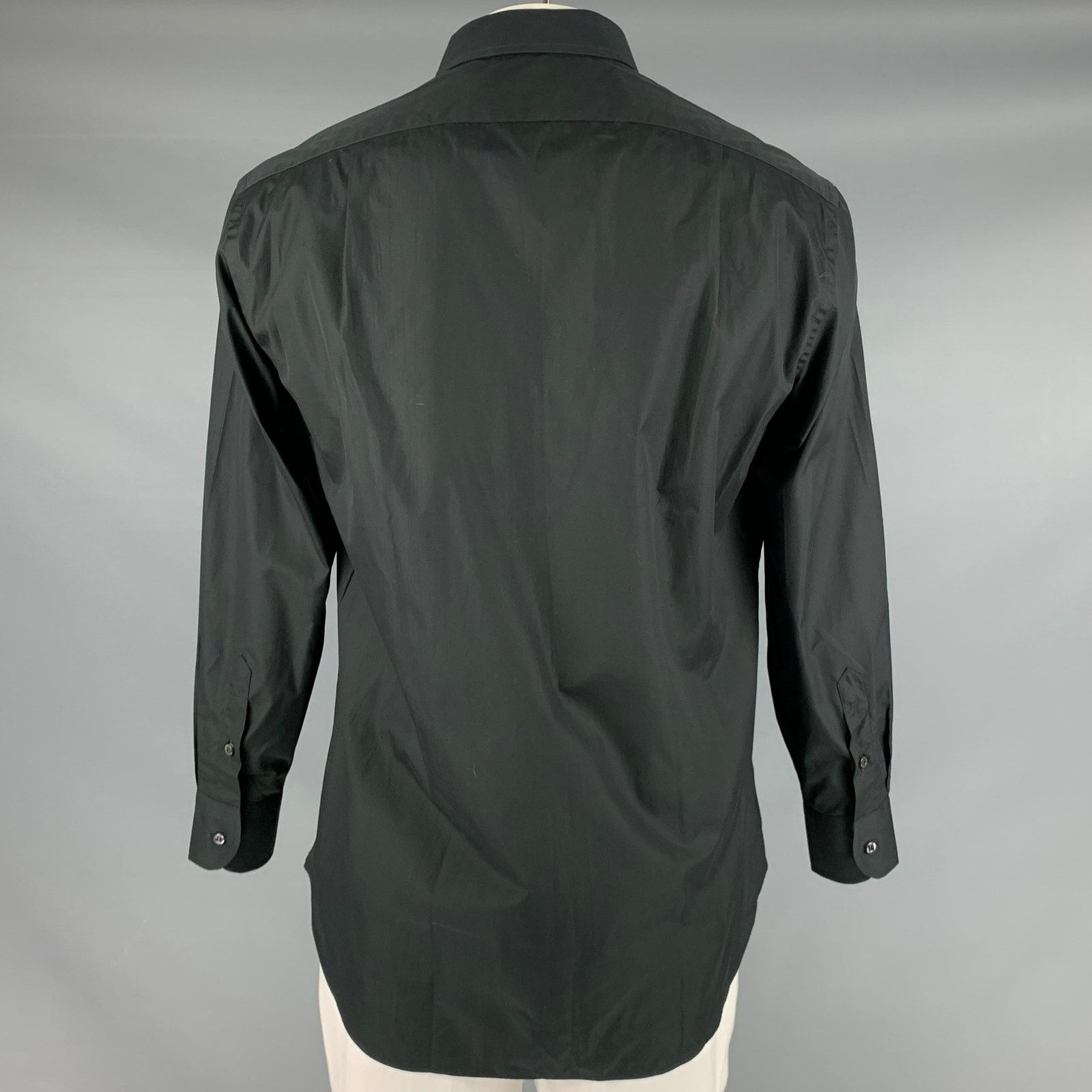 Barneys New York L Trim Fit Black Cotton Button Up Long Sleeve Shirt Size US L / EU 52-54 / 3 - 3 Thumbnail