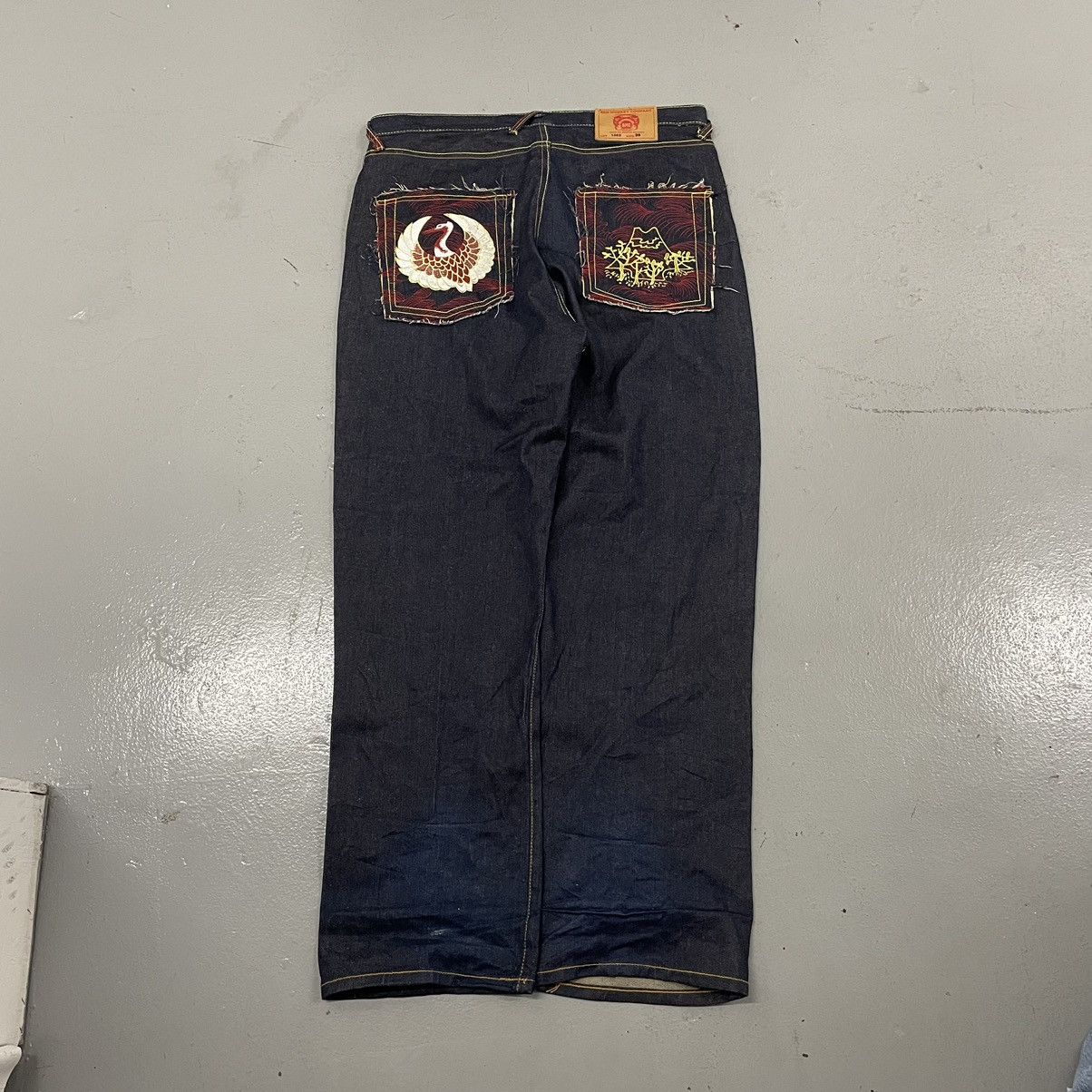 image of Jnco x Vintage Red Ape Y2K Crazy Embroidered Baggy Wide Leg Grunge Jeans in Blue, Men's (Size 36)