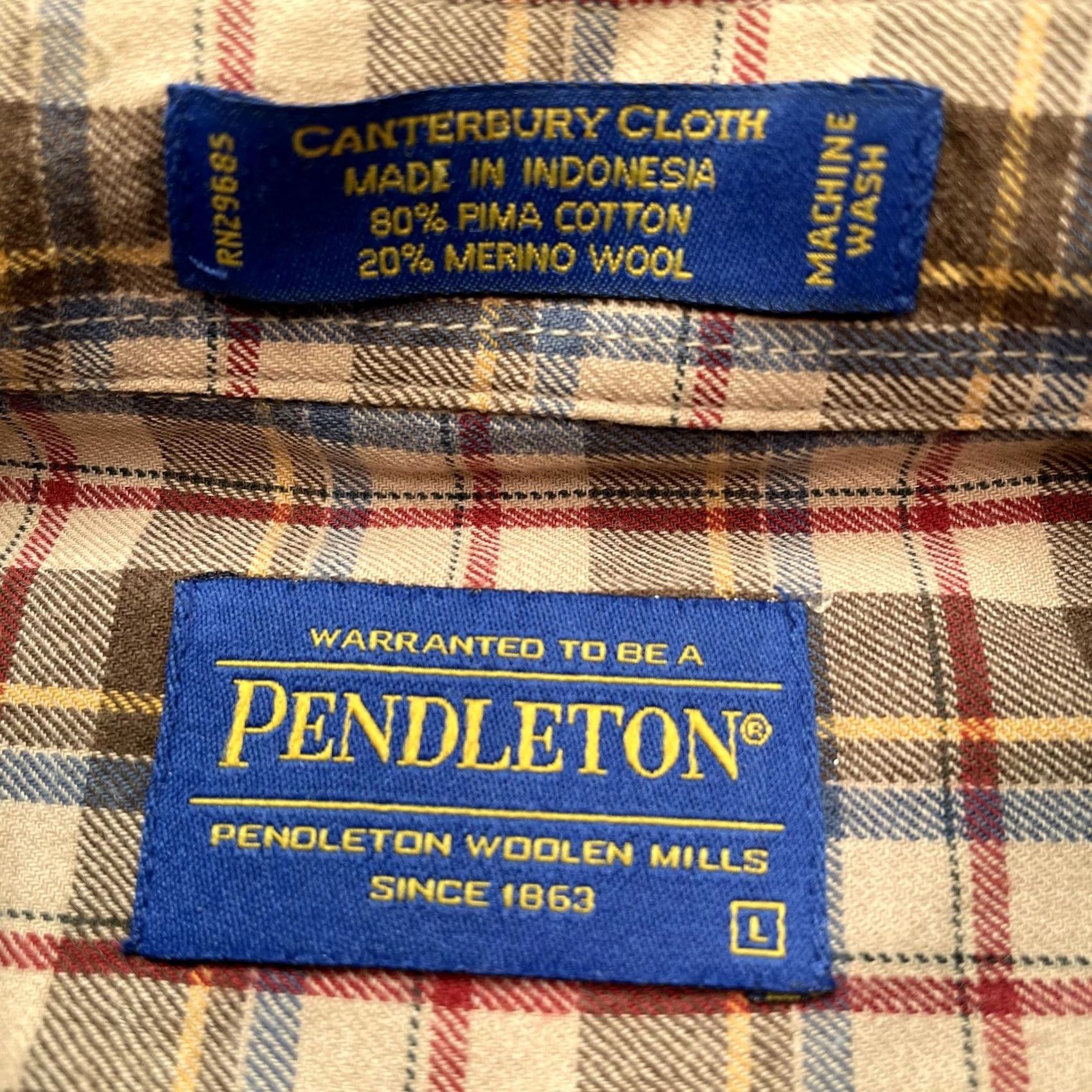 Pendleton Pendleton Shirt Mens Large Multicolor Plaid Long Sleeve Button-Up Pima Wool Size US L / EU 52-54 / 3 - 2 Thumbnail
