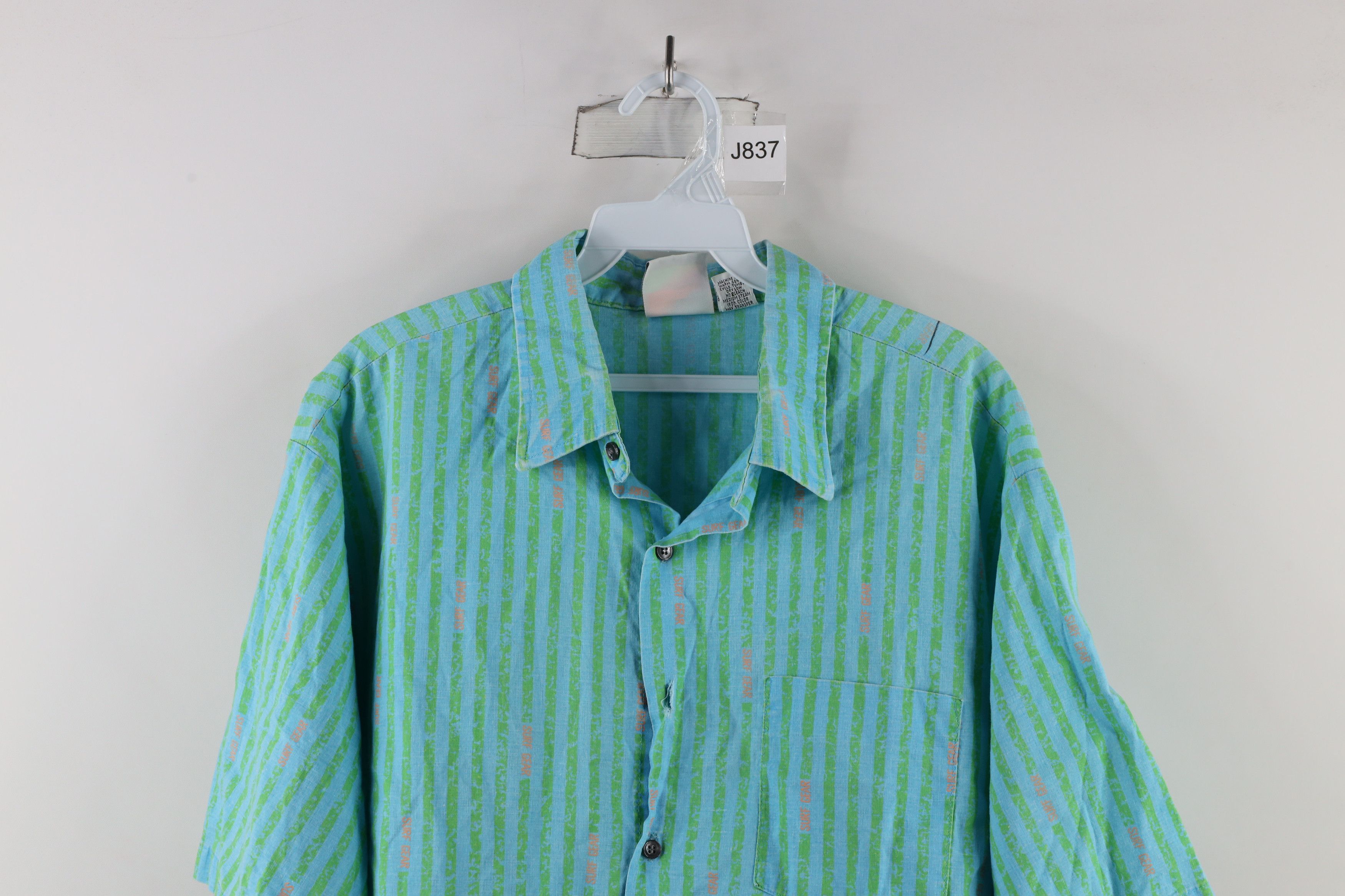 Vintage Vtg 90s Surf Gear Spell Out Striped Surfing Button Shirt USA Size US XL / EU 56 / 4 - 2 Thumbnail