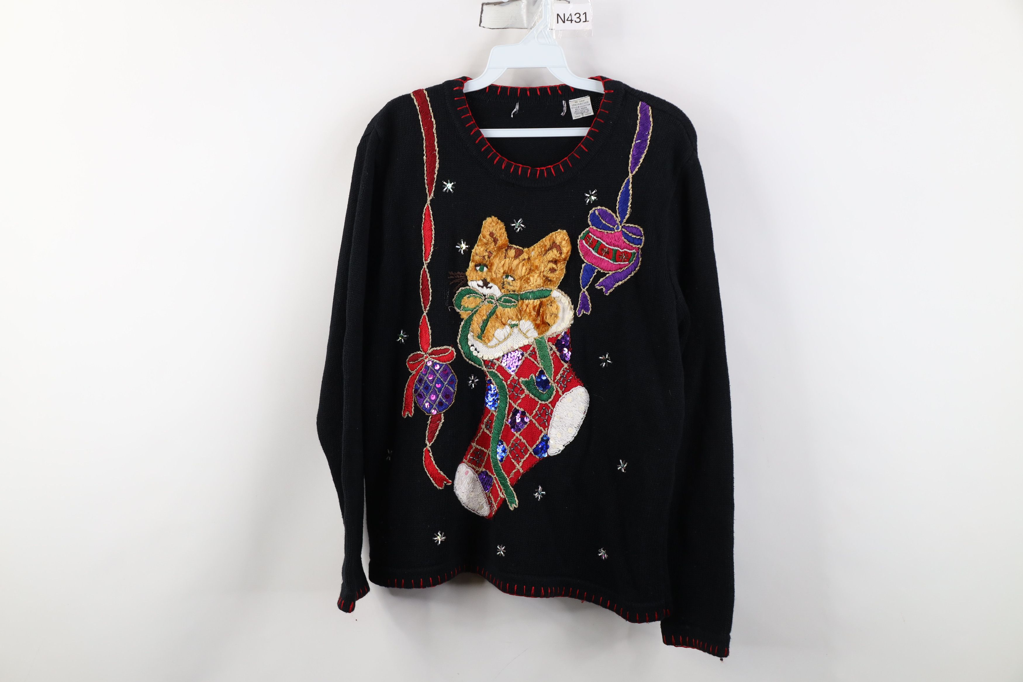 Vintage Vintage 90s Streetwear Stocking Cat Kitten Knit Sweater Size S / US 4 / IT 40 - 1 Thumbnail