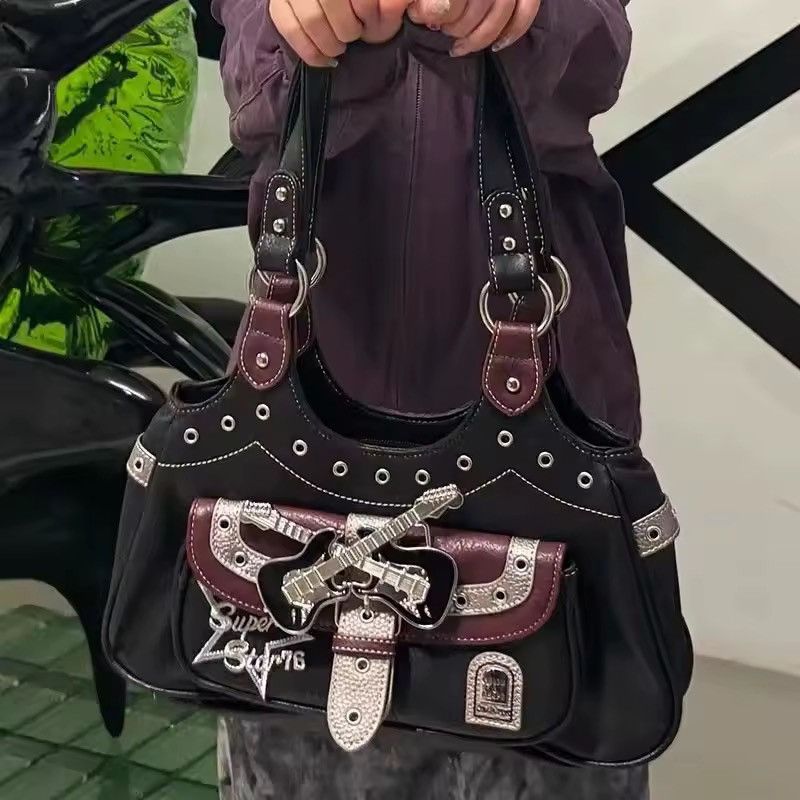Other Punk Y2k Tote Patchwork Gothic Style Rivets shoulder bag Size ONE SIZE - 4 Thumbnail
