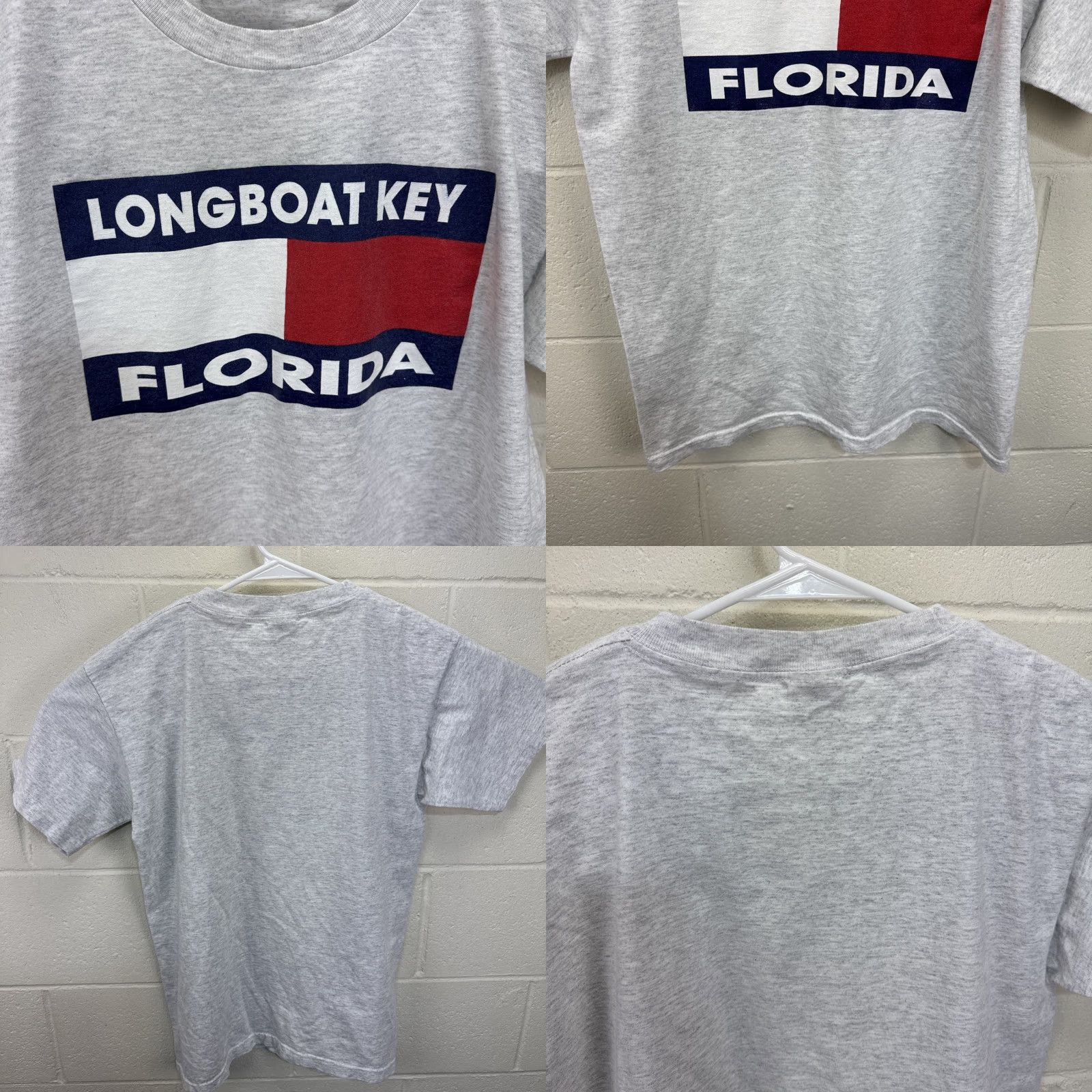 Tommy Hilfiger Vintage Murina LONGBOAT KEY FLORIDA T-SHIRT Gray Unisex Adults L Crew Neck Short Sleeve 90s USA Flag Graphic Floral Pattern? Wait no dais. Size US L / EU 52-54 / 3 - 8 Thumbnail