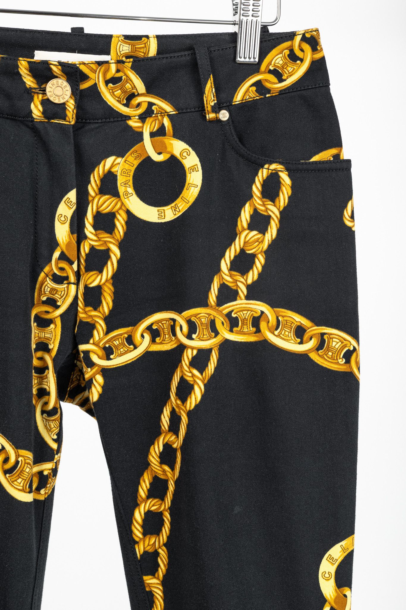 Celine Celine SS/04 Black Chain-Motif Cotton Twill Skinny Pants Size 28" / US 6 / IT 42 - 5 Thumbnail