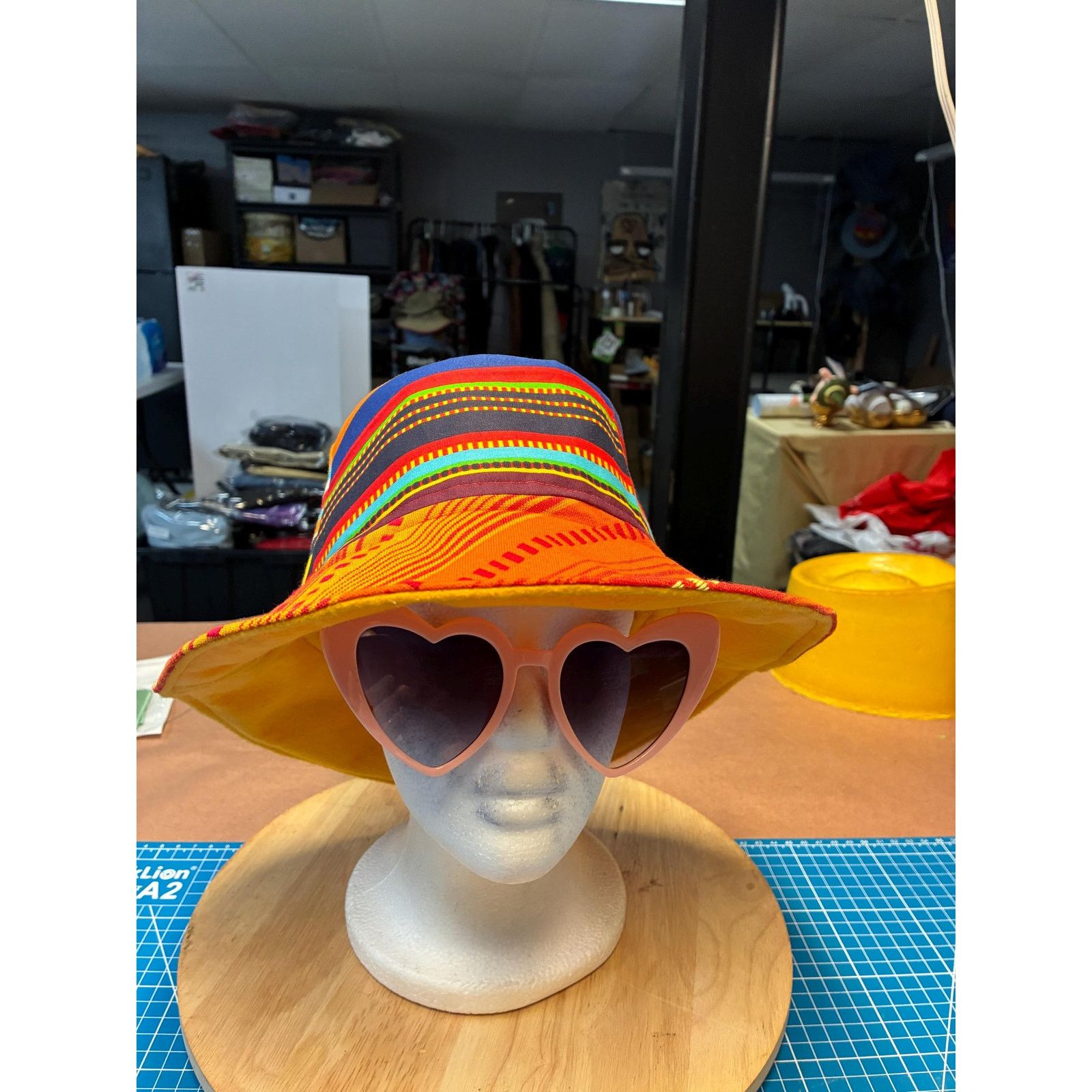 Other Upcycled Bucket Hat — Fiery Orange Mixed Stripe, Marigold Size ONE SIZE - 11 Thumbnail