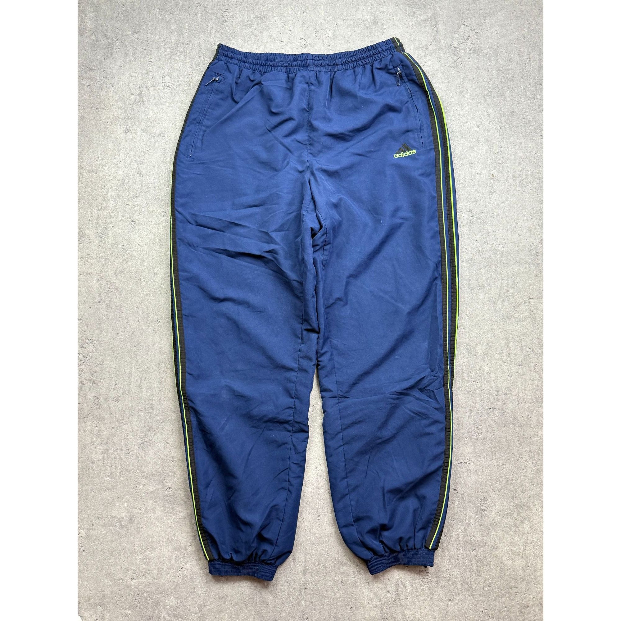 Adidas VINTAGE 90s Adidas Tracksuit Bottoms • Navy & Neon Lime • Fl Size US 36 / EU 52 - 1 Thumbnail