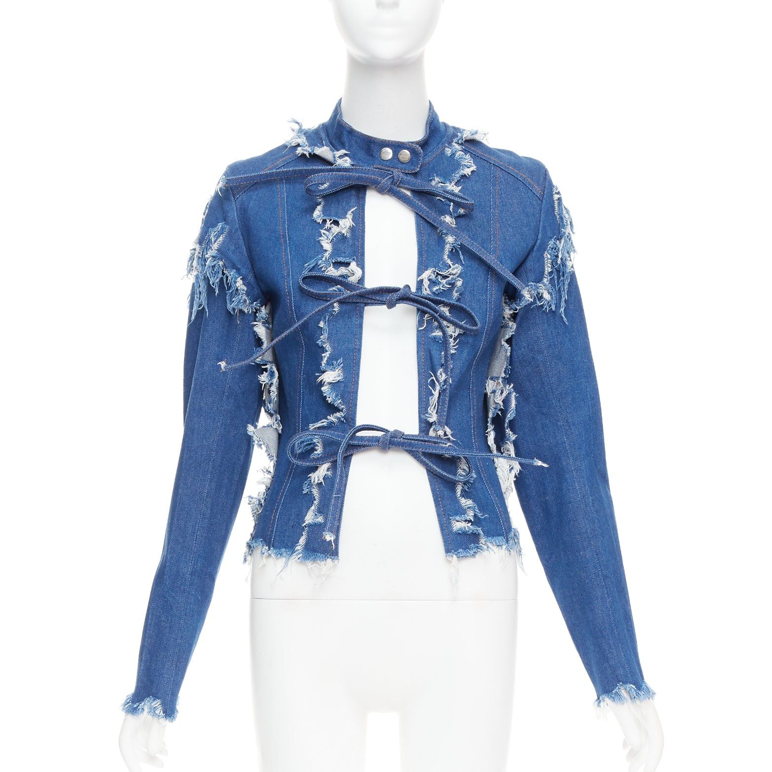 Other LADO BAKUCHAVA blue distressed shredded denim tie front jacket XS Size S / US 4 / IT 40 - 1 Thumbnail