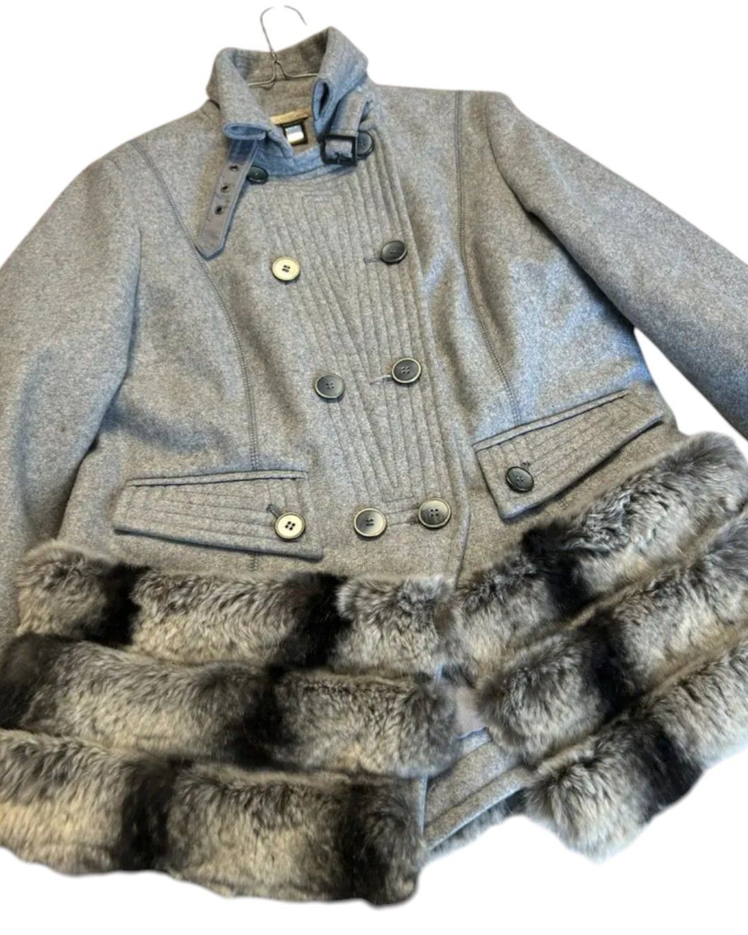 Roberto Cavalli RABBIT FUR WOOL COAT JACKET Size M / US 6-8 / IT 42-44 - 2 Thumbnail