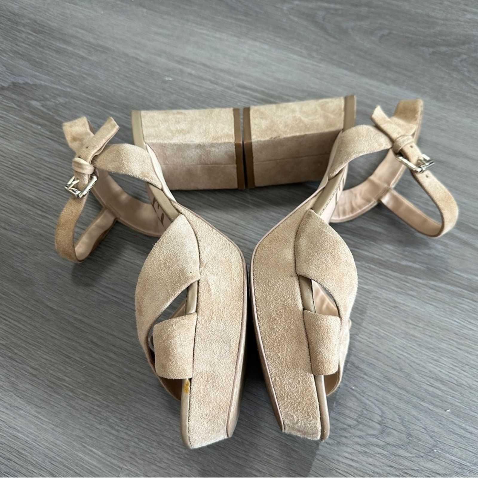 Sam Edelman Sam Edelman Leather Suede Beige Cream Strappy Block Heels 9 Size US 9 / IT 39 - 4 Thumbnail