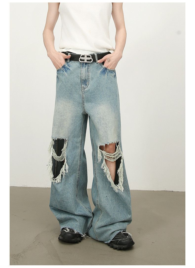 Japanese Brand × Jean Japanese retro distressed loose straight ripped tassel jeans Size US 34 / EU 50 - 2 Thumbnail