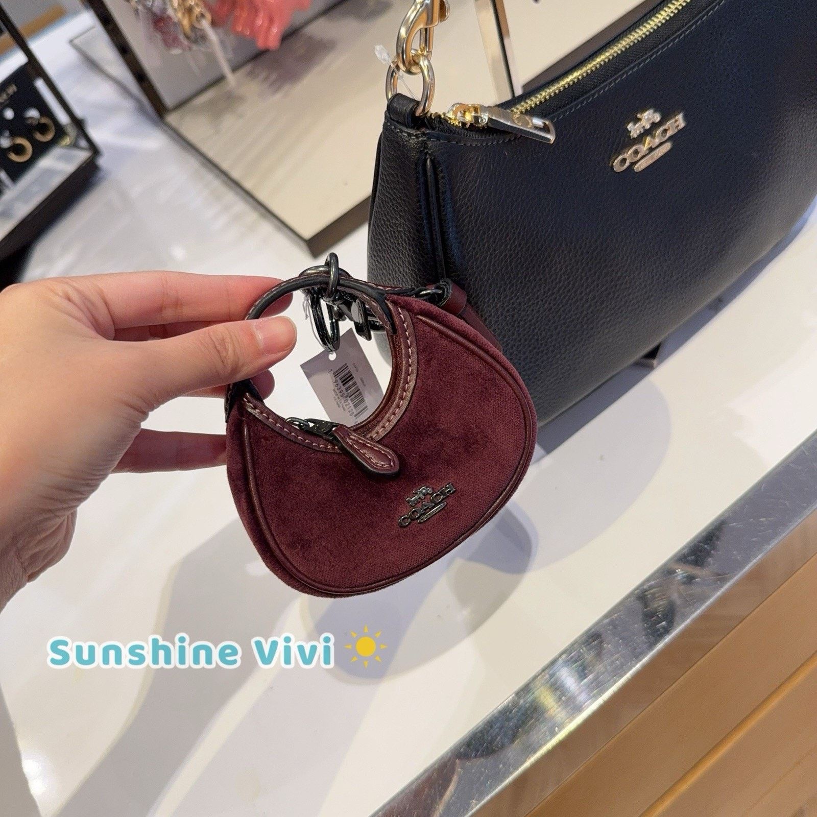 Coach NWT Coach Carmen Bag Charm Gunmetal/Burgundy Velvet CCF19 Size ONE SIZE - 8 Thumbnail