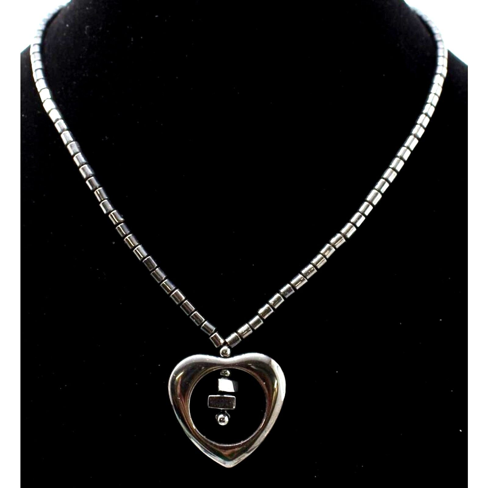 Other Vintage Black Heart Hematite Necklace •Lobster Claw • 17" Size ONE SIZE - 2 Thumbnail