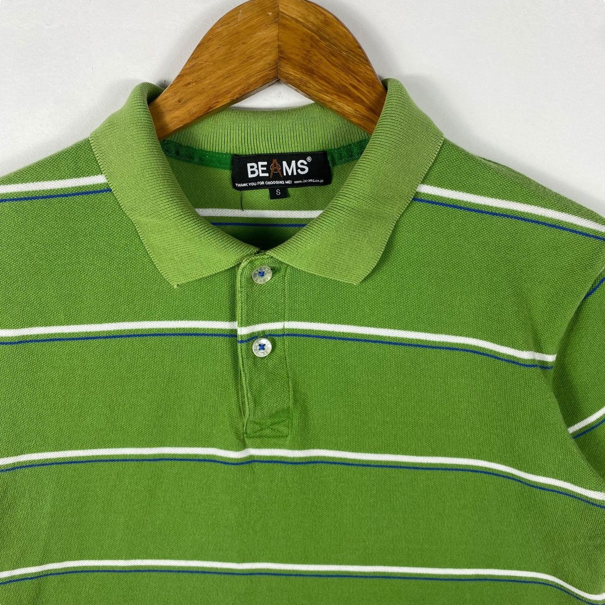 Beams Japan Japanese Brand BEAMS Green Striped Ss Polo Shirt Small Size Size US S / EU 44-46 / 1 - 2 Thumbnail