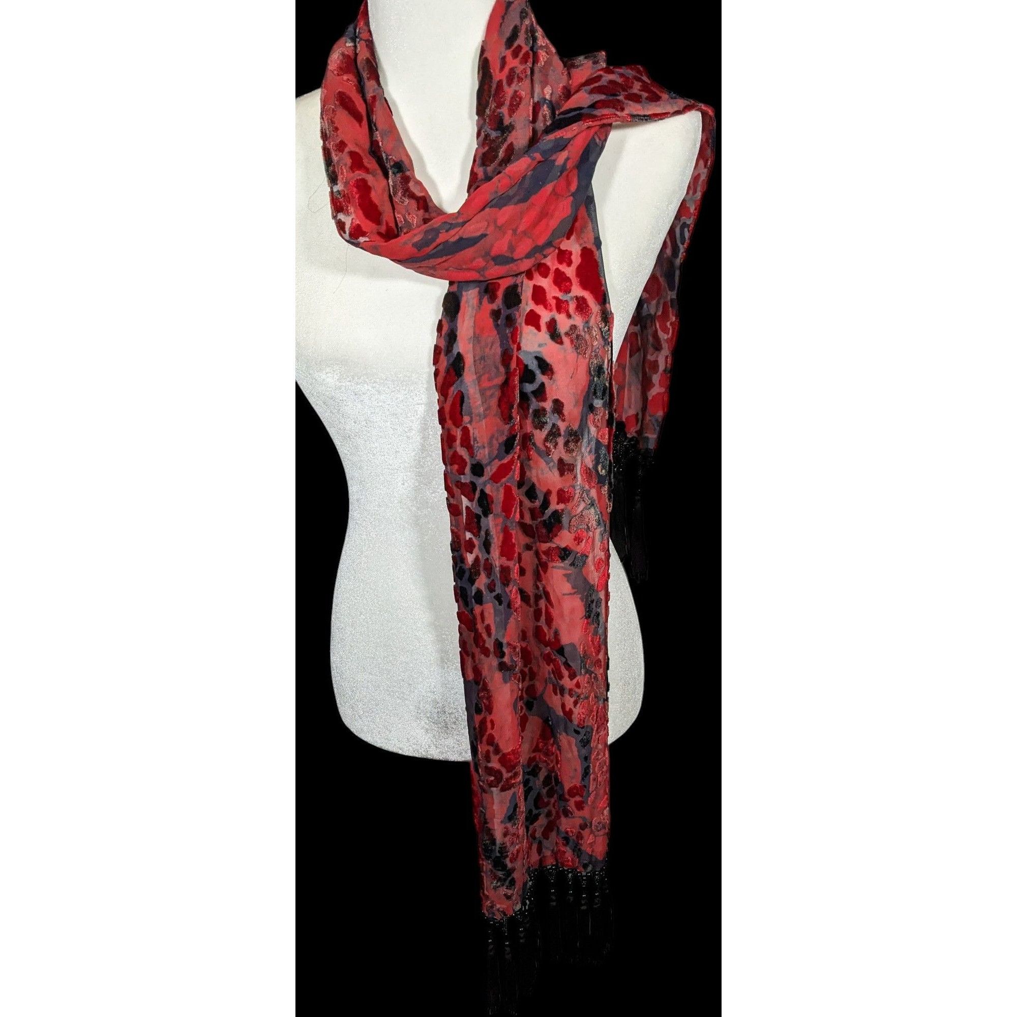 Other Gothic Red And Black Abstract Velvet Burnout Beaded Fringe S Size ONE SIZE - 7 Thumbnail