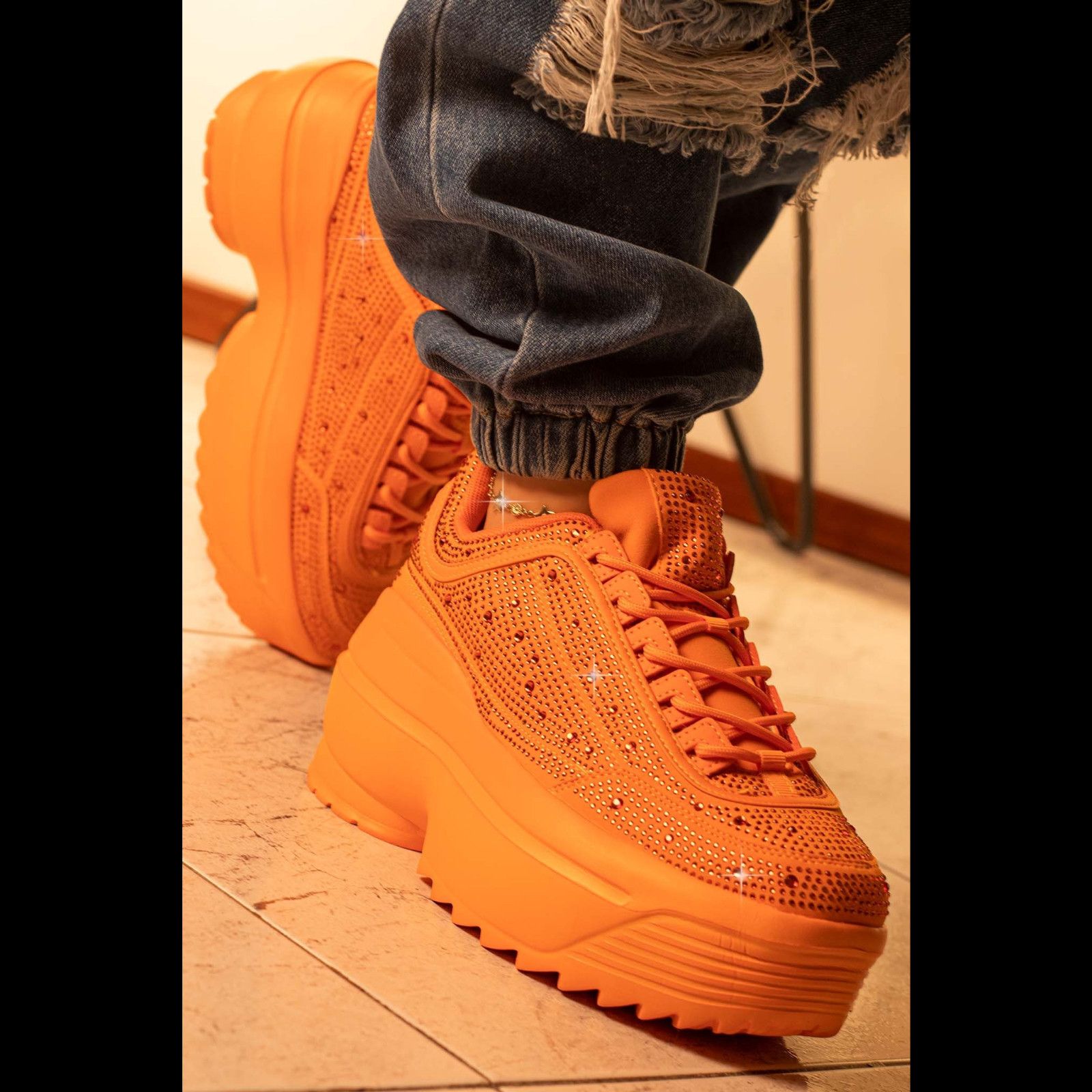 Other Ultra Cush Orange Rhinestone Platform Sneakers (US Shoe Size Size US 8 / IT 38 - 2 Thumbnail