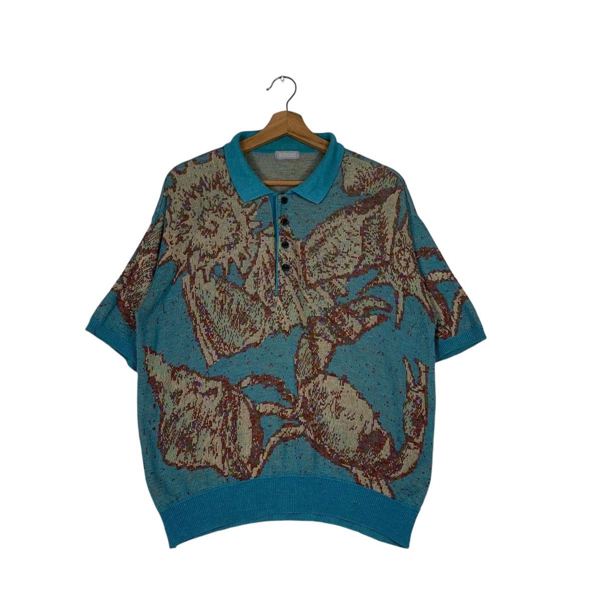Japanese Brand GORENA Sea Animal Graphic Knitted SS Jumper #1192-C54 Size US L / EU 52-54 / 3 - 1 Thumbnail