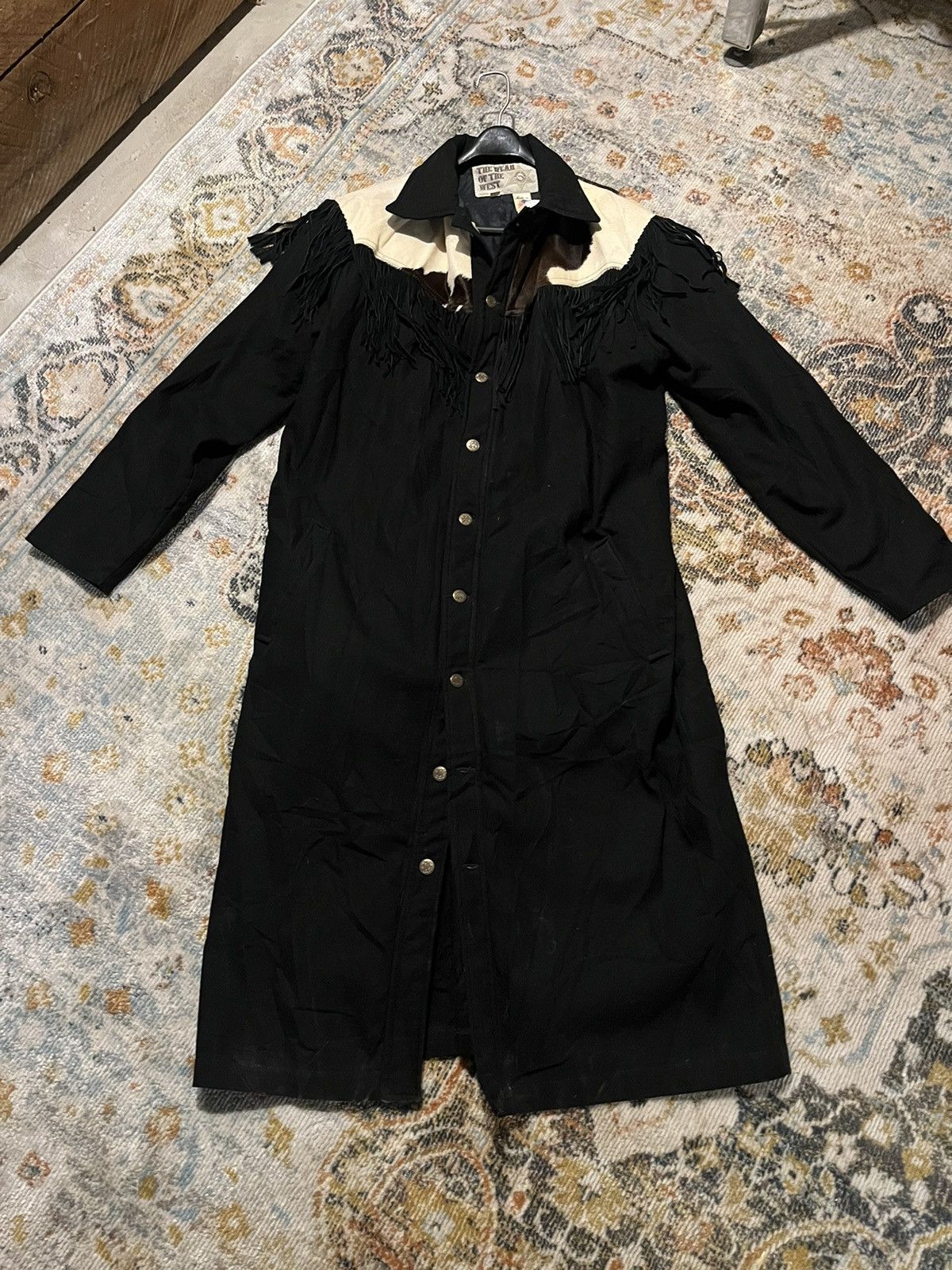 Vintage Cow print Fringe Duster Coat ‘The Wear of the West’ Size US L / EU 52-54 / 3 - 1 Thumbnail
