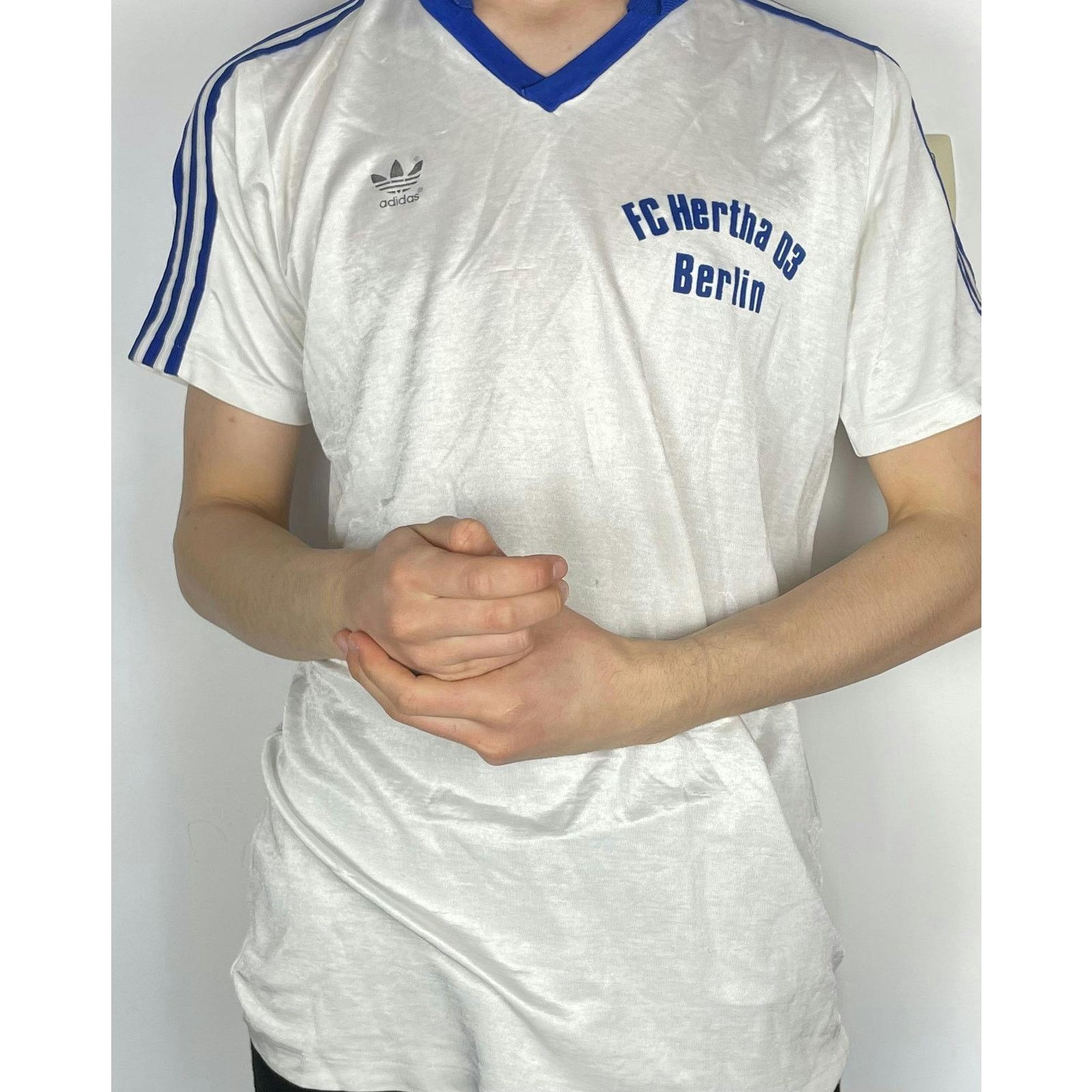 Adidas × Vintage Adidas 1980 White Hertha Berlin Football Club Jersey Small Size US S / EU 44-46 / 1 - 2 Thumbnail