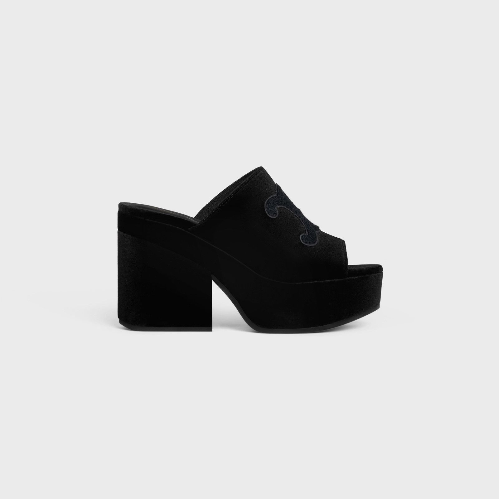 Celine o1bcso1str0526 358062175C Velvet Elena Platform Mules Black Size US 11 / IT 41 - 1 Thumbnail