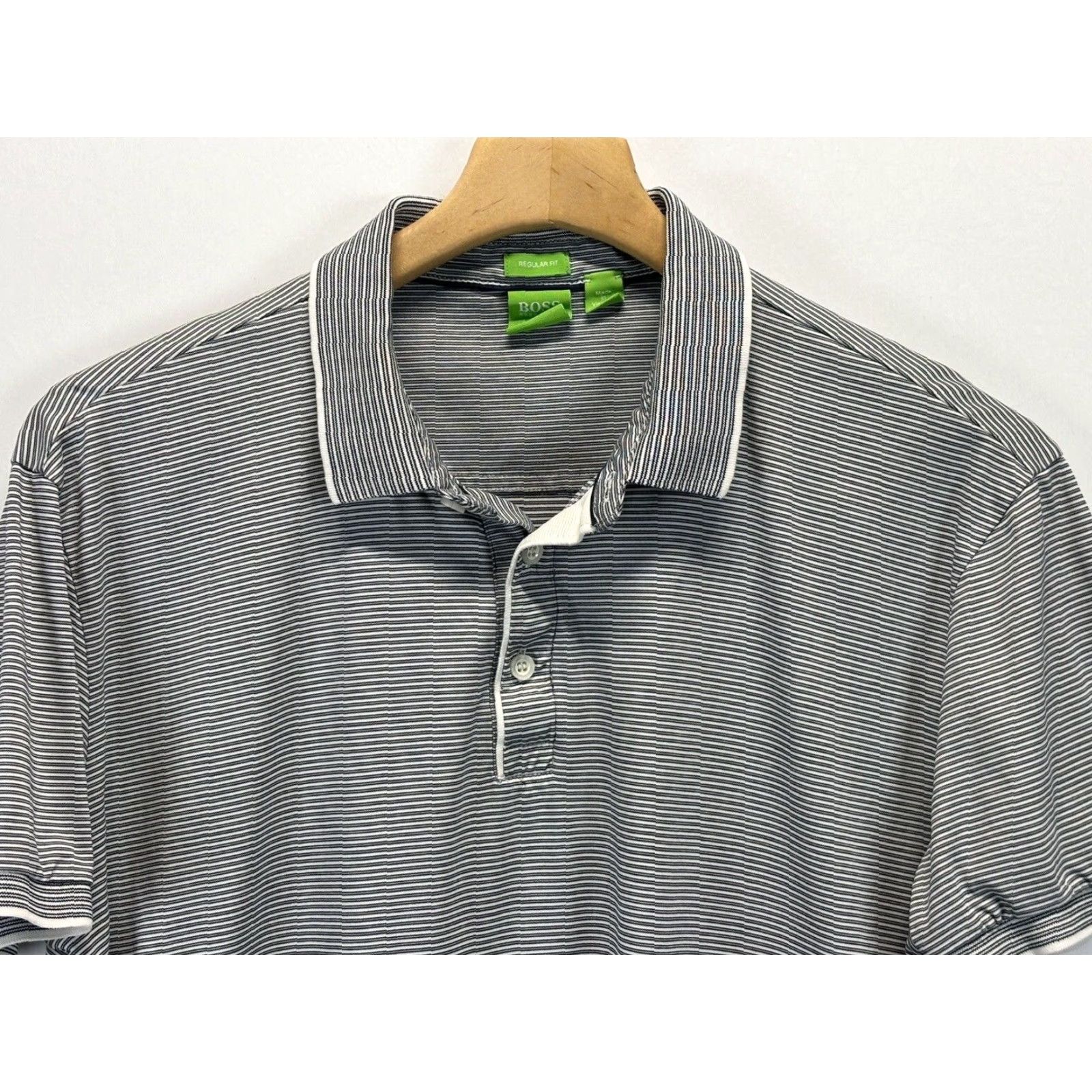 Hugo Boss HUGO BOSS Polo Shirt Adult Large Striped Short Sleeve Black & White Cotton Blend Mens Size US L / EU 52-54 / 3 - 3 Thumbnail