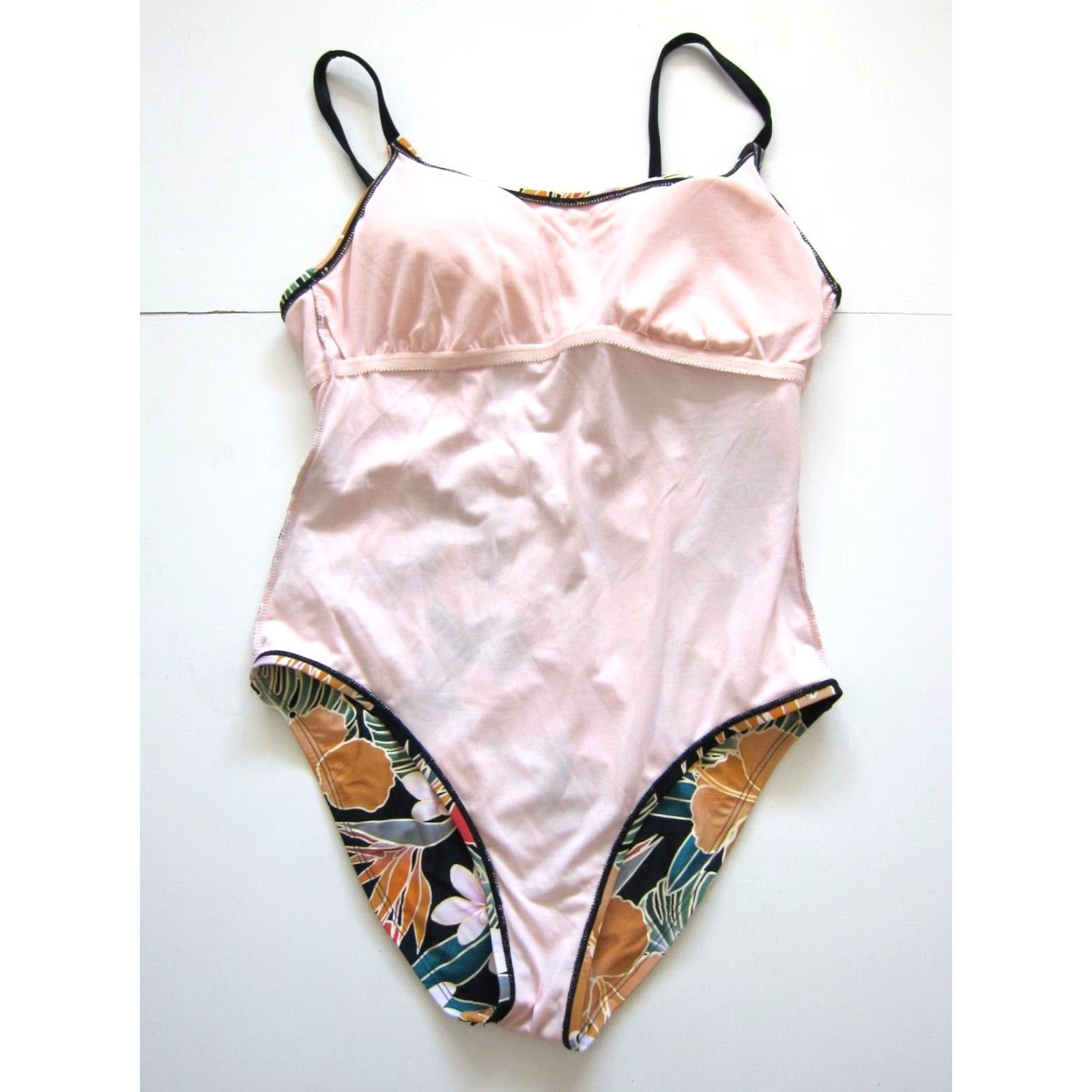 Hurley VINTAGE Hurley Pink Black Green Hawaiian Floral Open Back One Piece Swimsuit Large Size ONE SIZE - 7 Thumbnail