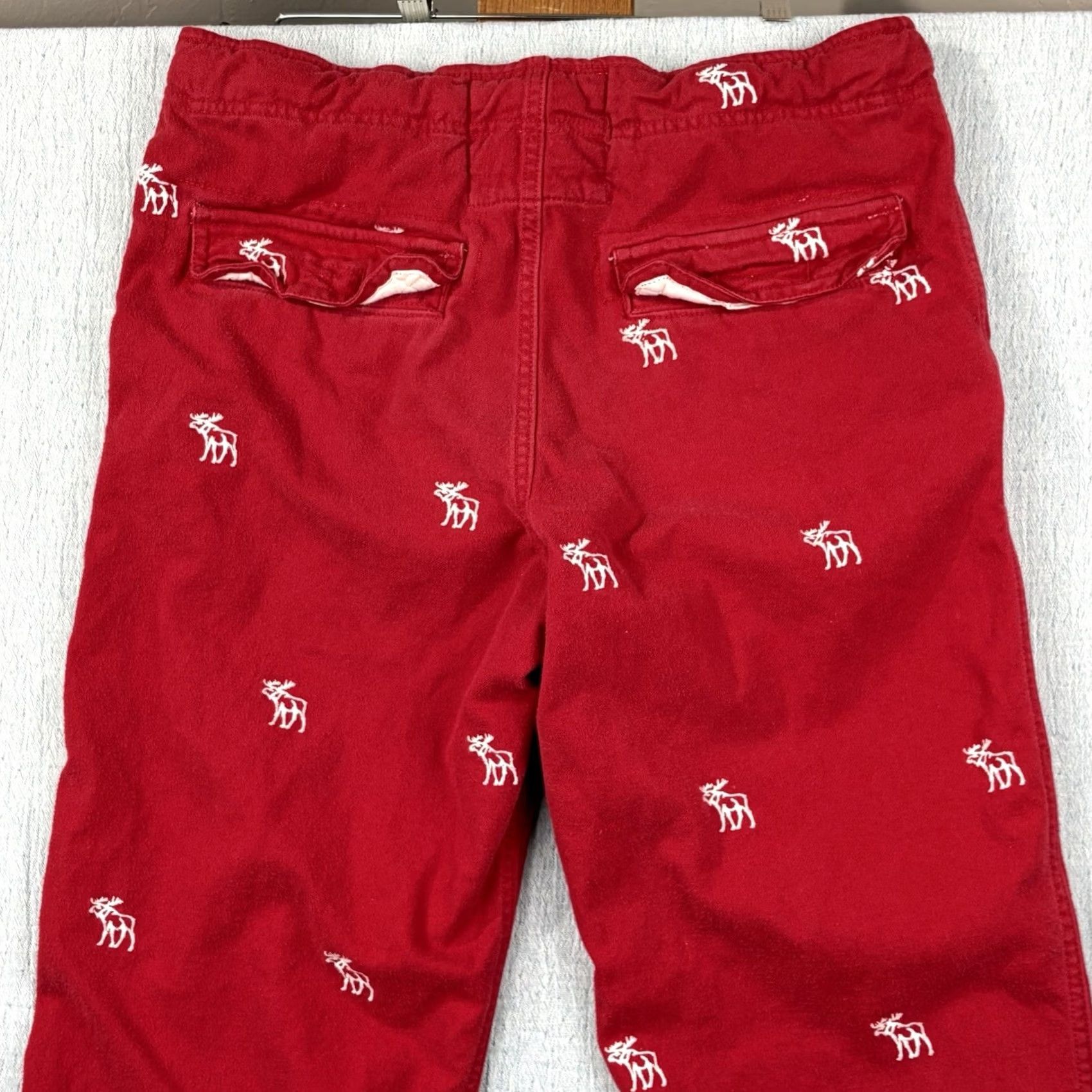 Abercrombie & Fitch VINTAGE Abercrombie & Fitch Men's Flannel Pant Moose Embroidered Red Tie Waist 33x29 ANKLE Straight Mens Size US 29 - 7 Thumbnail