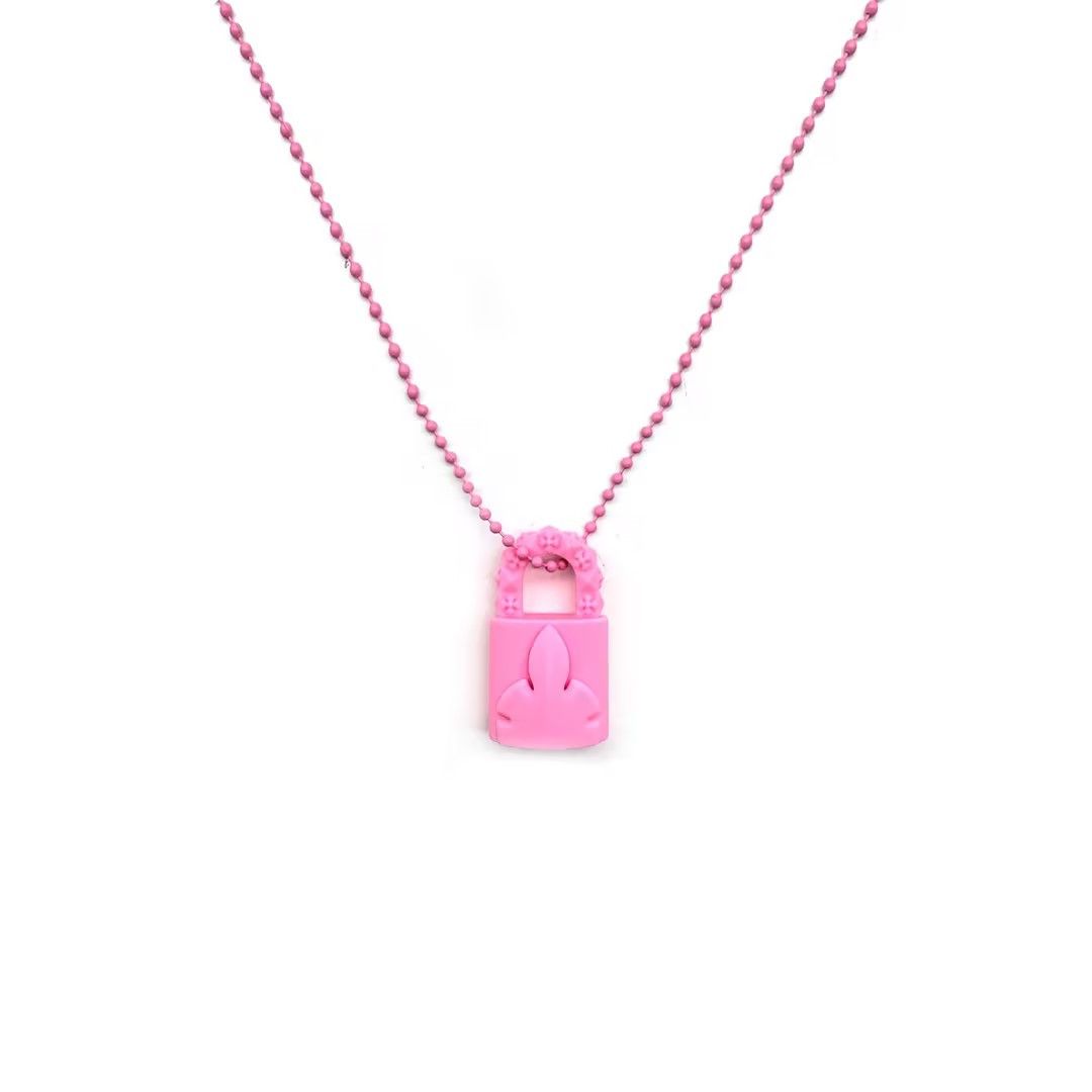 Chrome Hearts Chrome Hearts Pink Resin Lock Pendant Ball Chain Necklace Size ONE SIZE - 1 Thumbnail