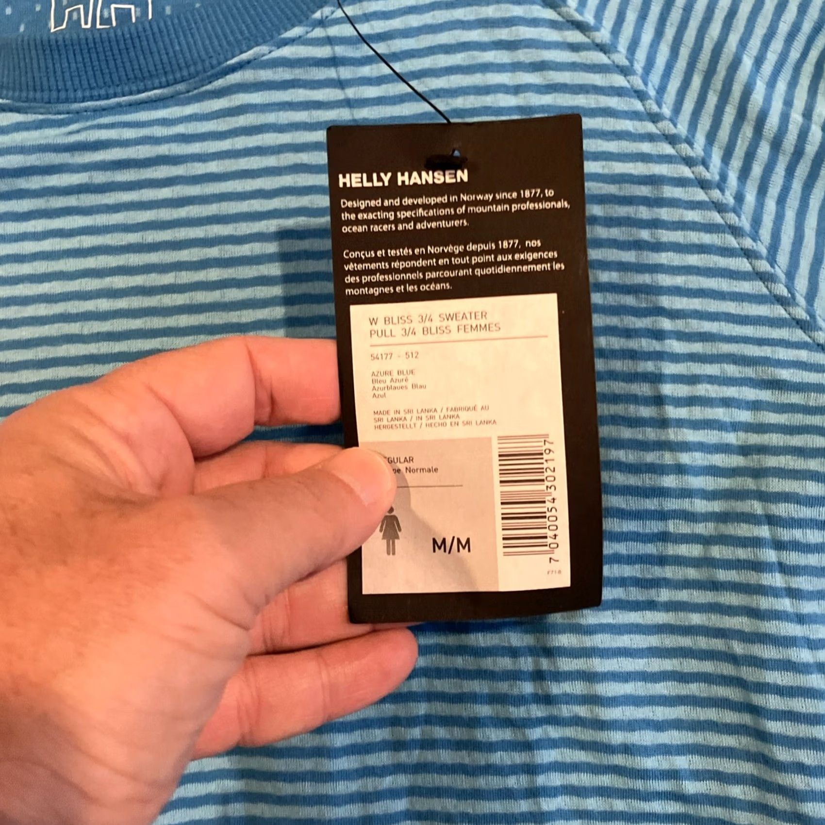 Helly Hansen Helly Hansen T-Shirt Womens Medium Long Sleeve Blue Striped Crew Neck Pullover Casual All Seasons Size M / US 6-8 / IT 42-44 - 3 Thumbnail