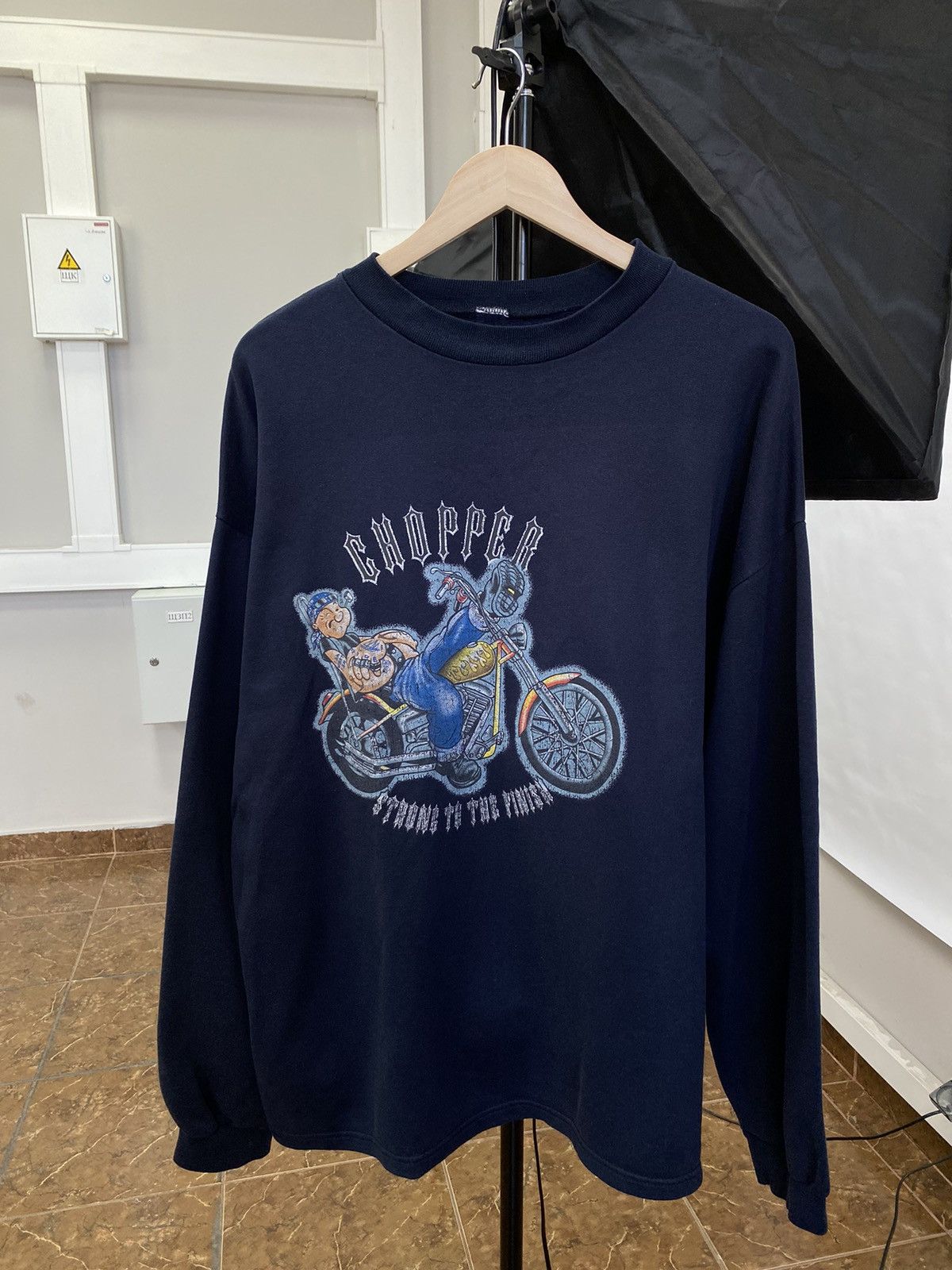 West Coast Choppers 🇺🇸 Vintage 80s Popeye Chopper Strong To The Finish Sweatshirt Size US XL / EU 56 / 4 - 1 Thumbnail