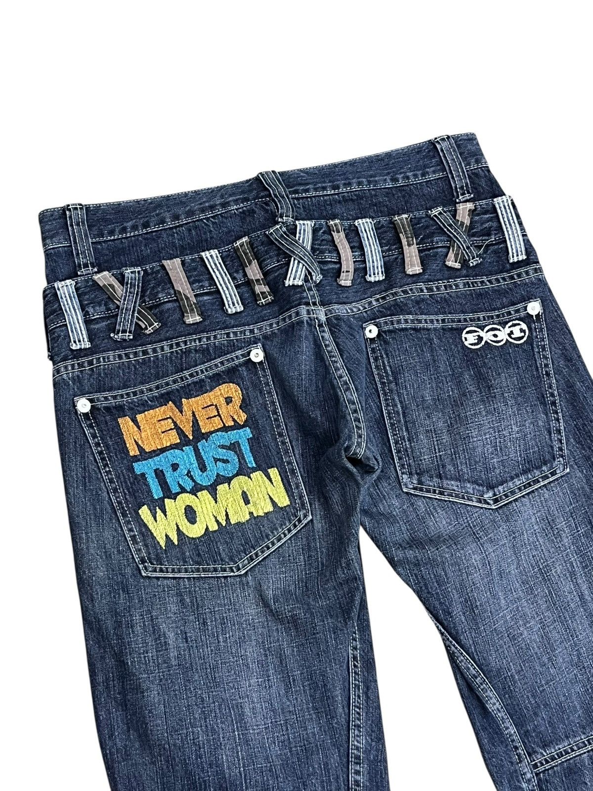 Japanese Brand "Never Trust Woman" Bondage Zip Grunge Double Waist Denim Size US 32 / EU 48 - 1 Thumbnail