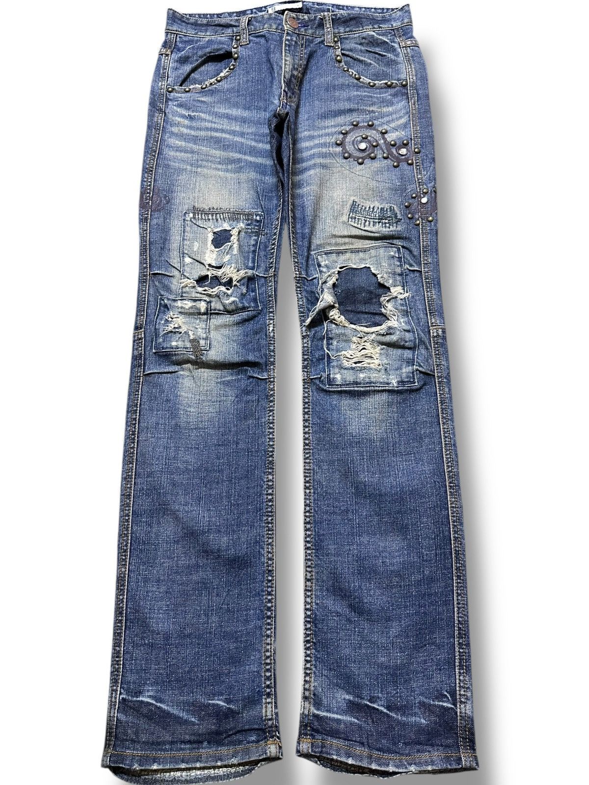 POST ARCHIVE FACTION (PAF) Vintage Global Work Studded Bondage Punk Denim Size US 31 - 1 Thumbnail