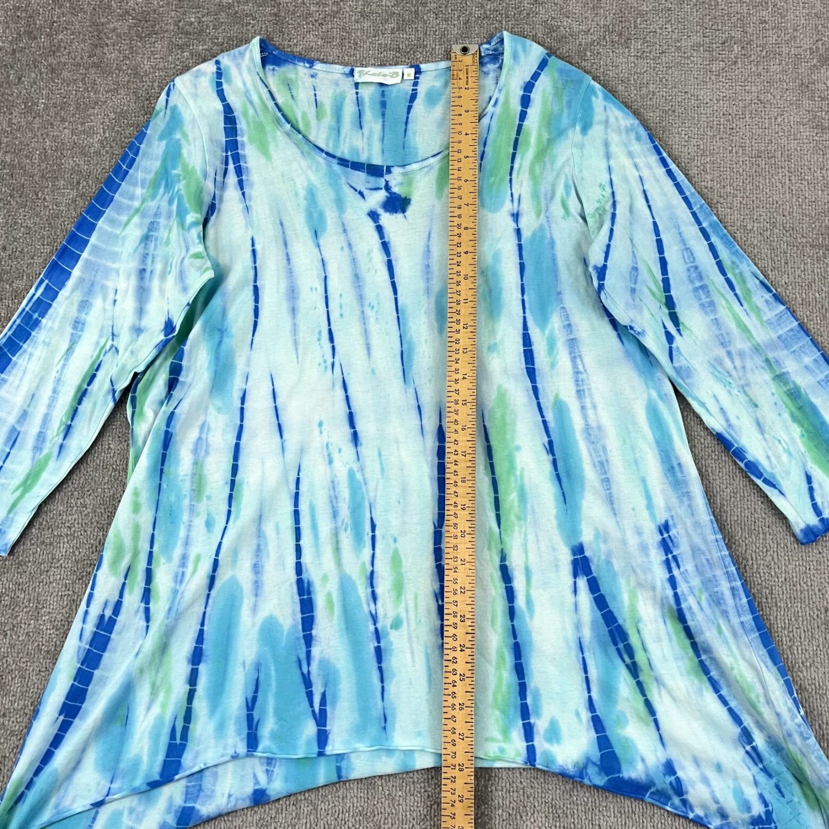 Vintage LULU-B Blouse Womens Medium Blue Green White Tie Dye Tunic Top Round Neck Preppy Size M / US 6-8 / IT 42-44 - 4 Thumbnail