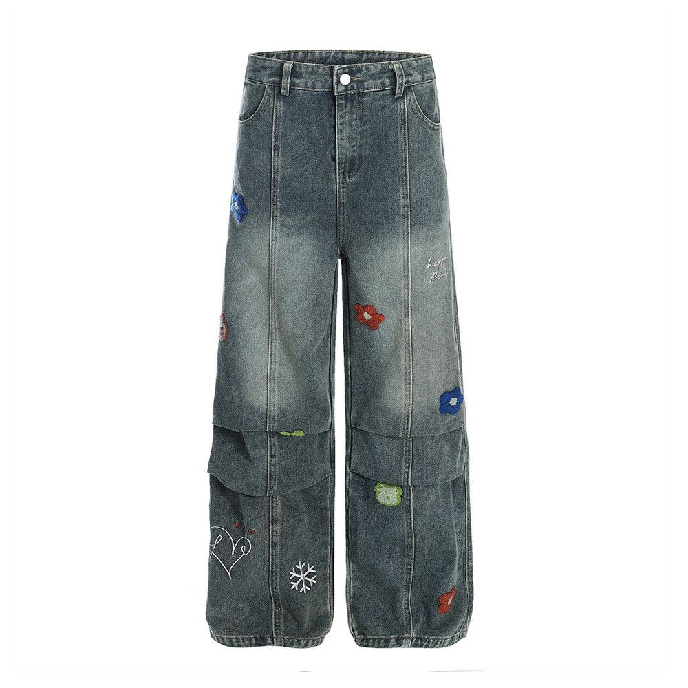 Japanese Brand × Jean American high street flower embroidered work jeans for men Size US 32 / EU 48 - 1 Thumbnail